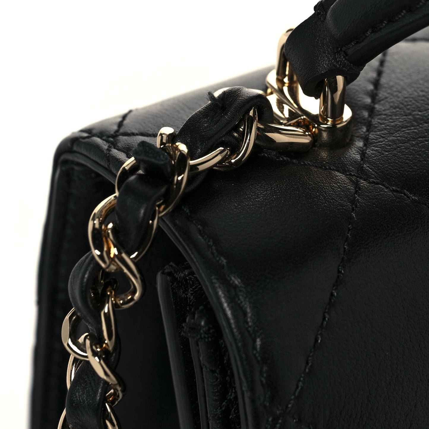 Calfskin Quilted Small Top Handle Flap Black