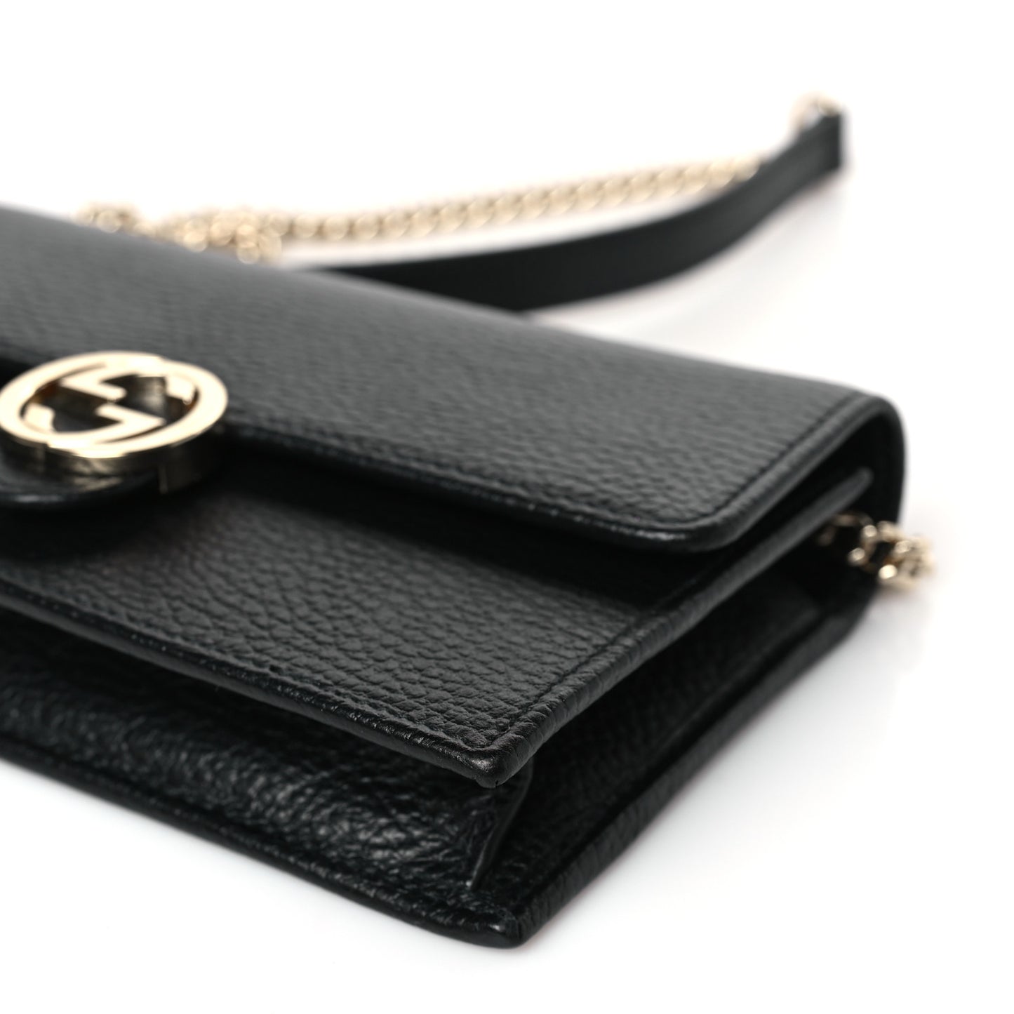 Dollar Calfskin Interlocking G Chain Wallet Black