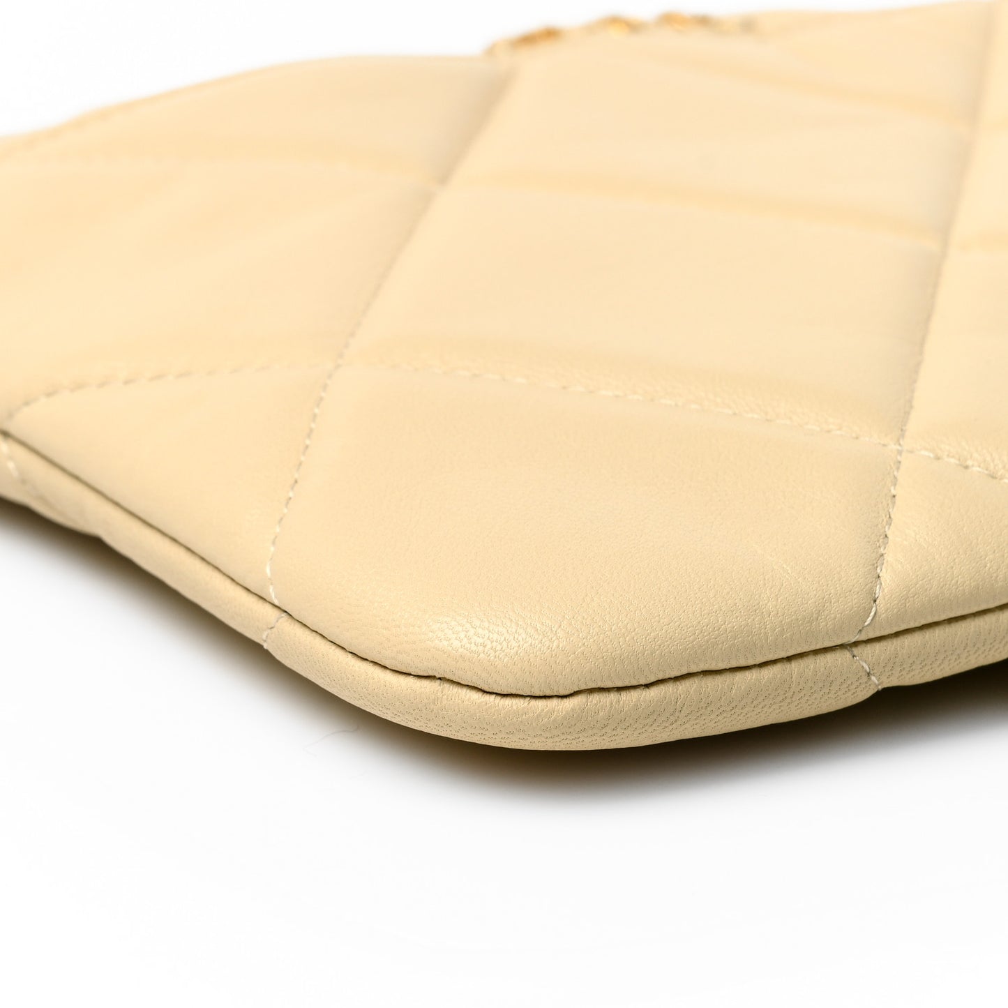 Shiny Goatskin Quilted Chanel 19 Pouch Beige