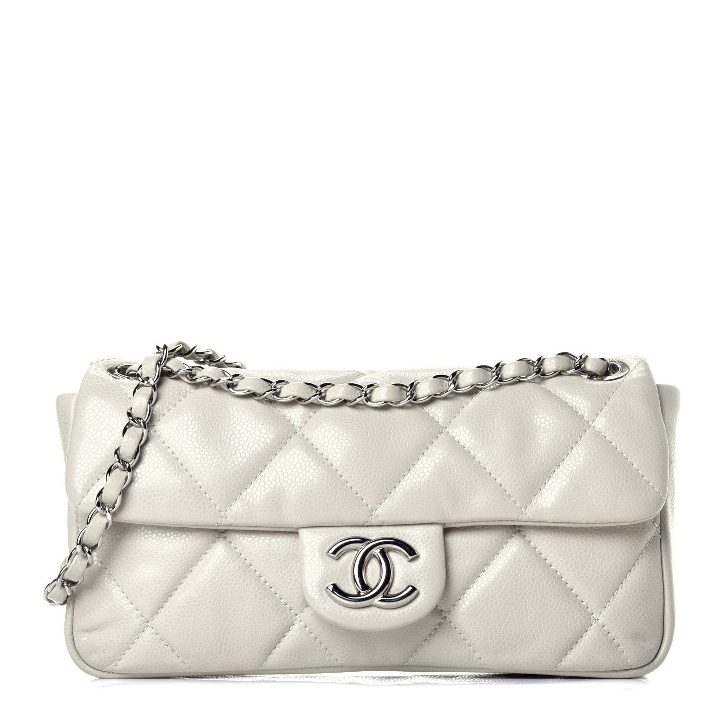 Glazed Caviar Quilted Small Nature Flap Bag White