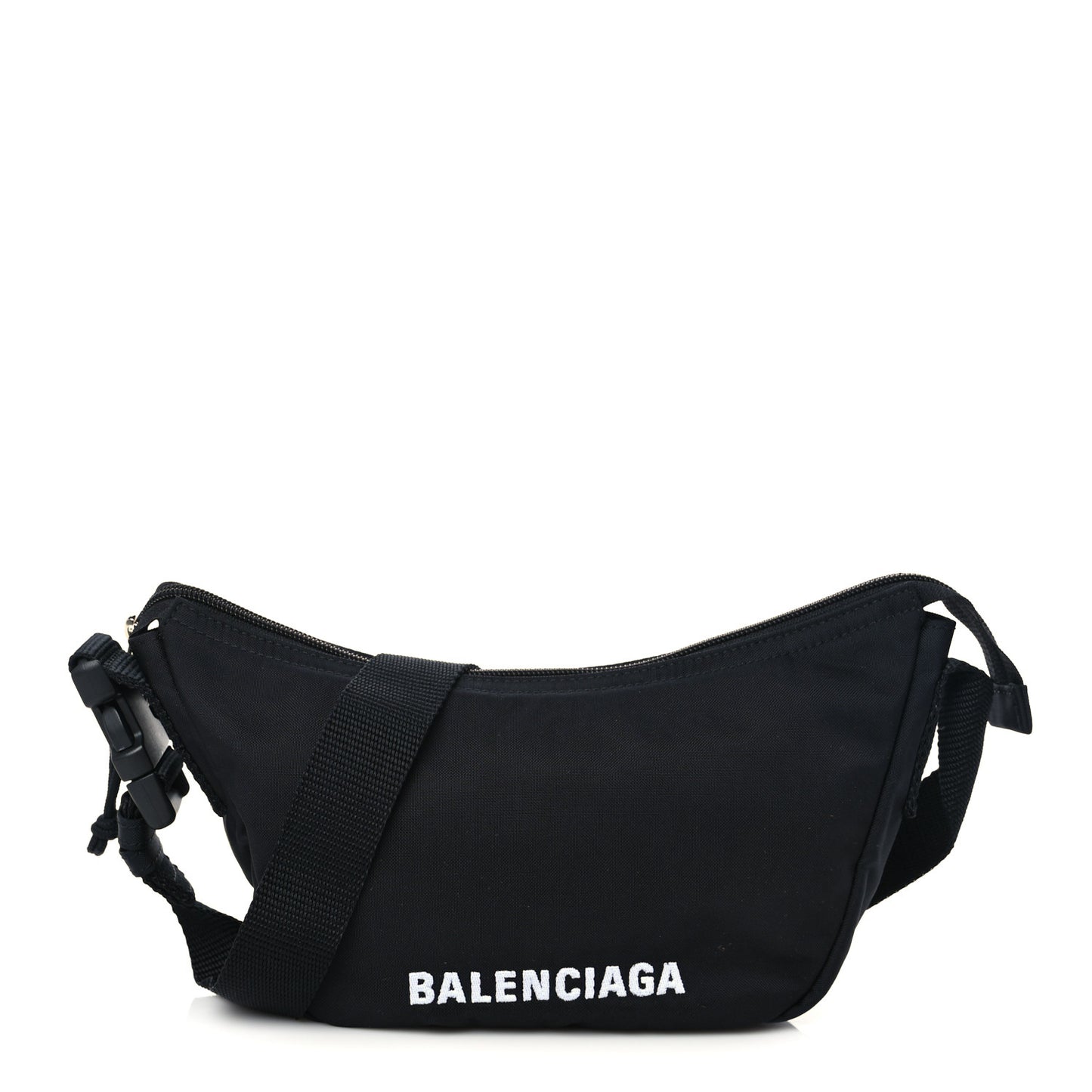 Recycled Sport Nylon Logo Embroidered Wheel Sling Bag Black White