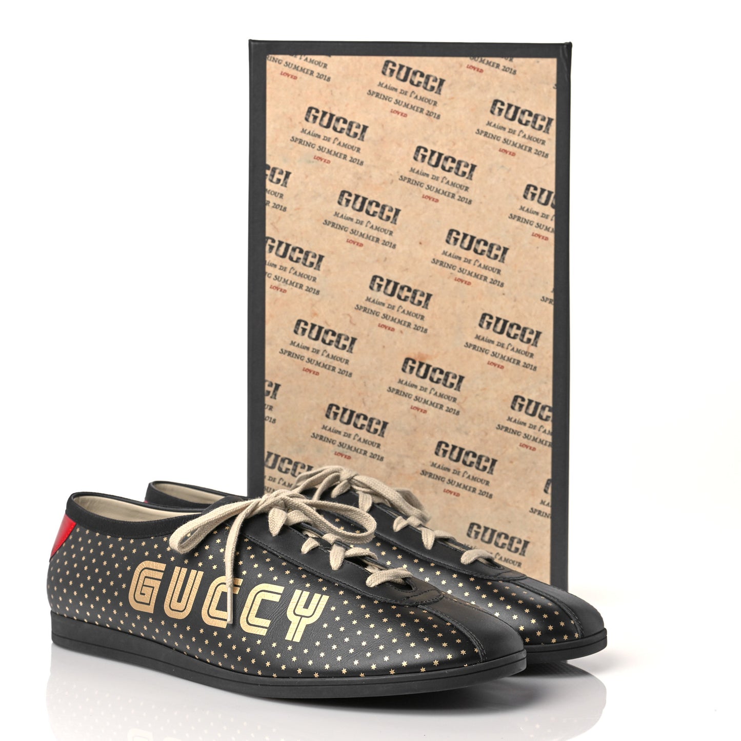 X SEGA Calfskin GUCCY Stars Mens Falacer Sneakers 12 Black