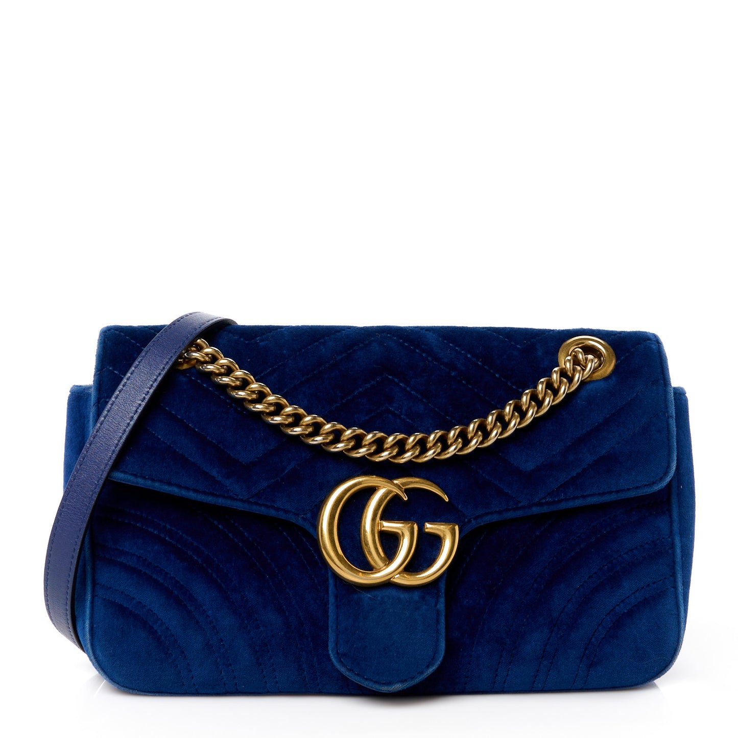 Velvet Matelasse Small GG Marmont Shoulder Bag Cobalt Blue