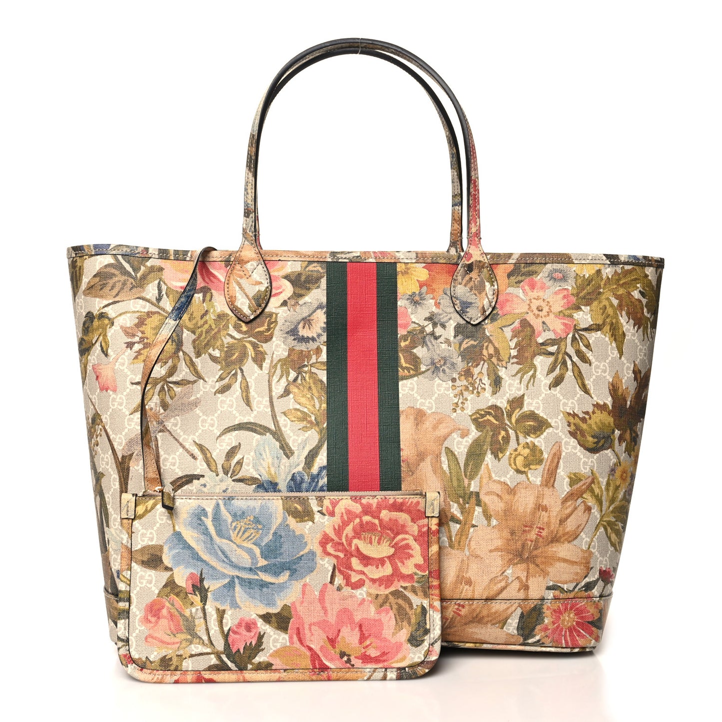 GG Supreme Monogram Water Flora Web Large Ophidia Tote Beige White Multicolor