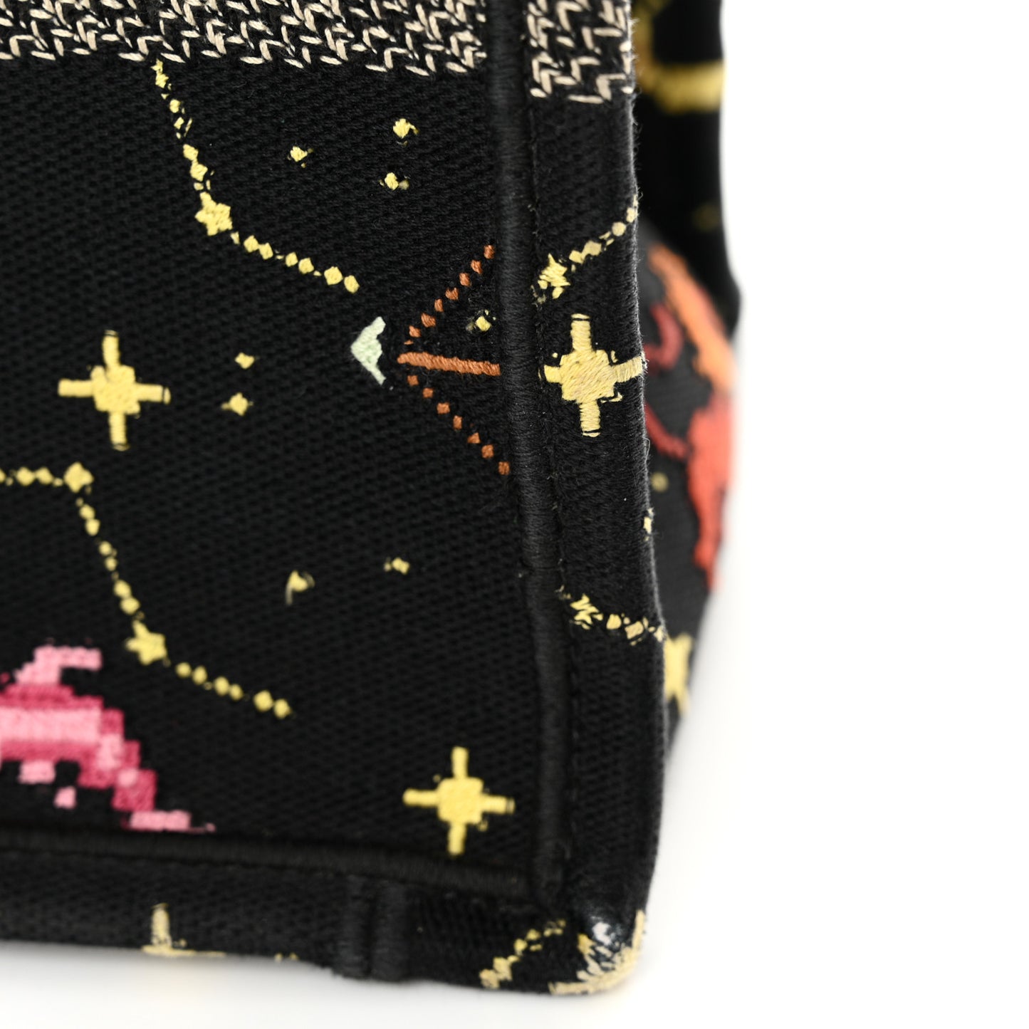 Canvas Embroidered Medium Pixel Zodiac Book Tote Black Multicolor