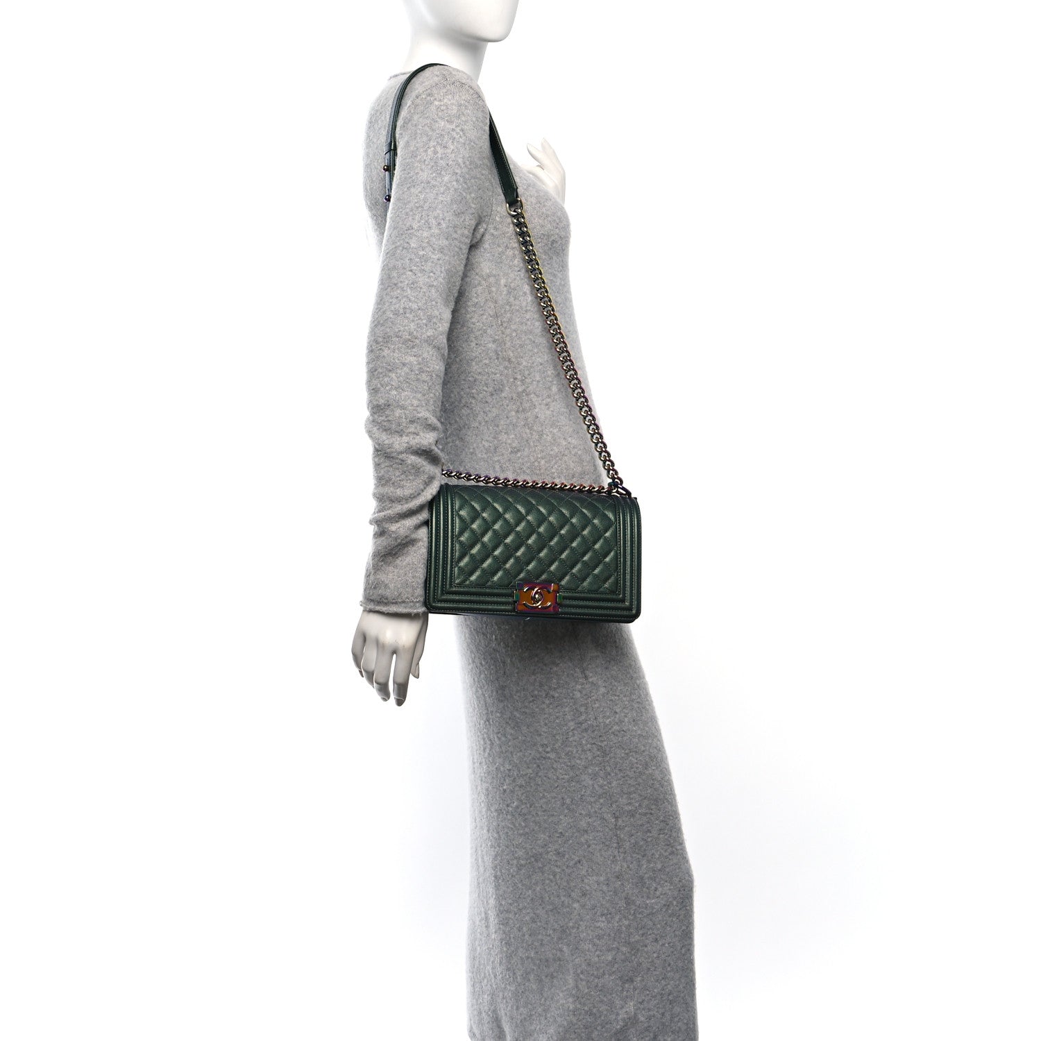 Chanel Iridescent Goatskin Quilted Medium Boy Flap Green 2 of 10