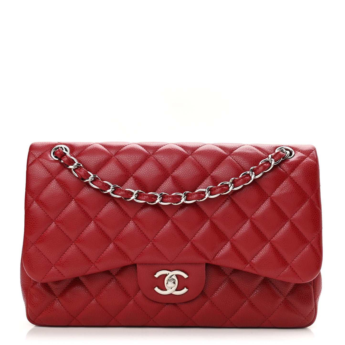 Caviar Quilted Jumbo Double Flap Red