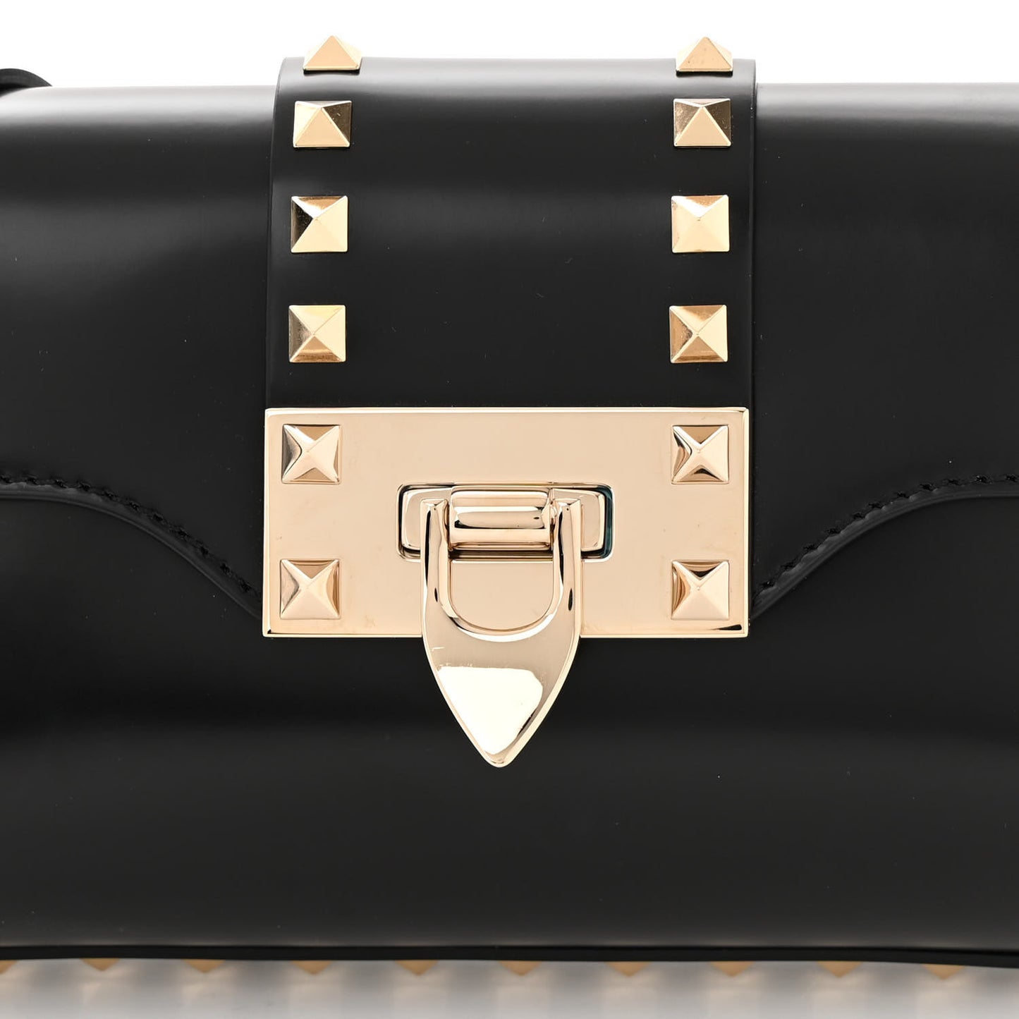 Brushed Calfskin Rockstud Flip Lock Chain Shoulder Bag Black