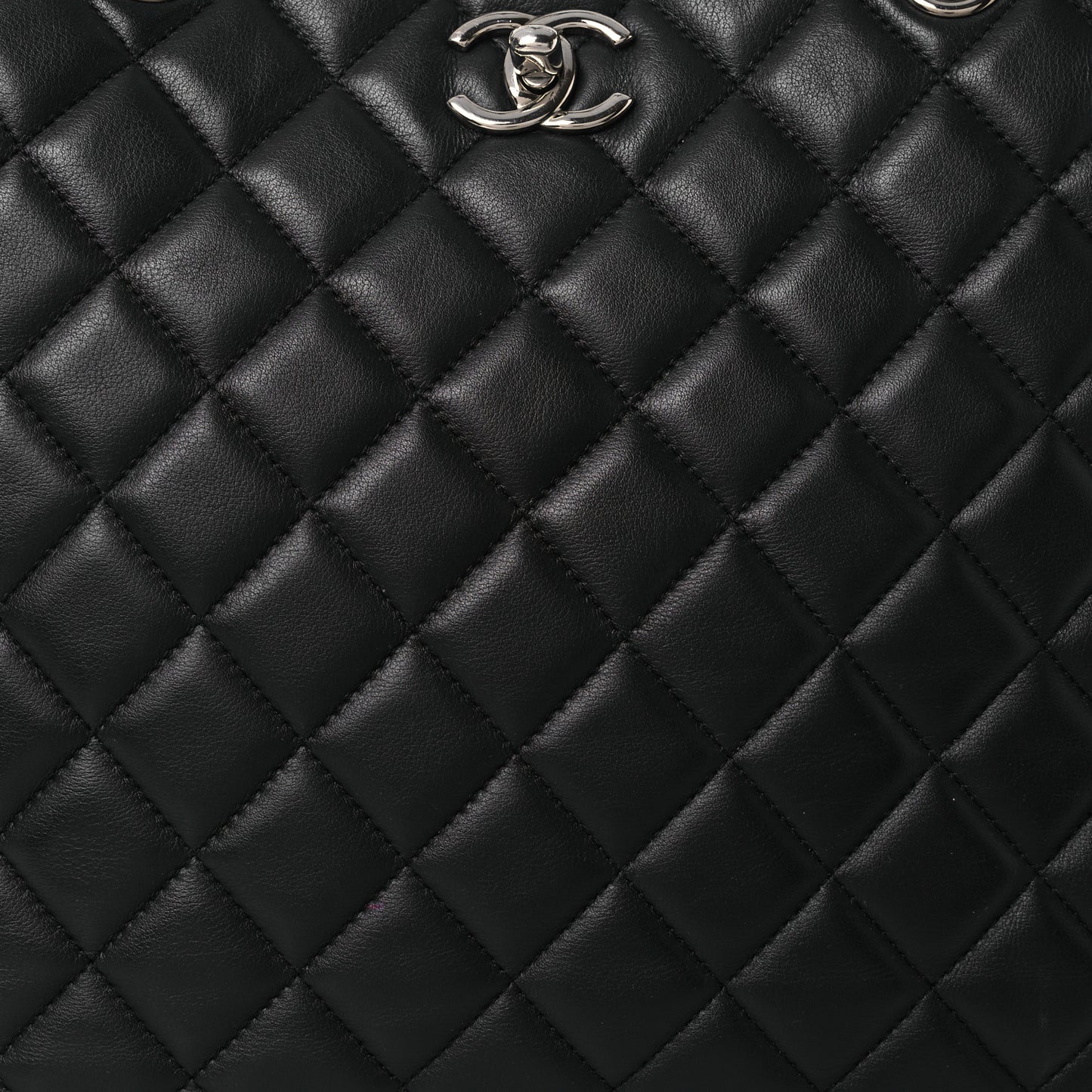 Calfskin Quilted Large CC Shopping Tote Black