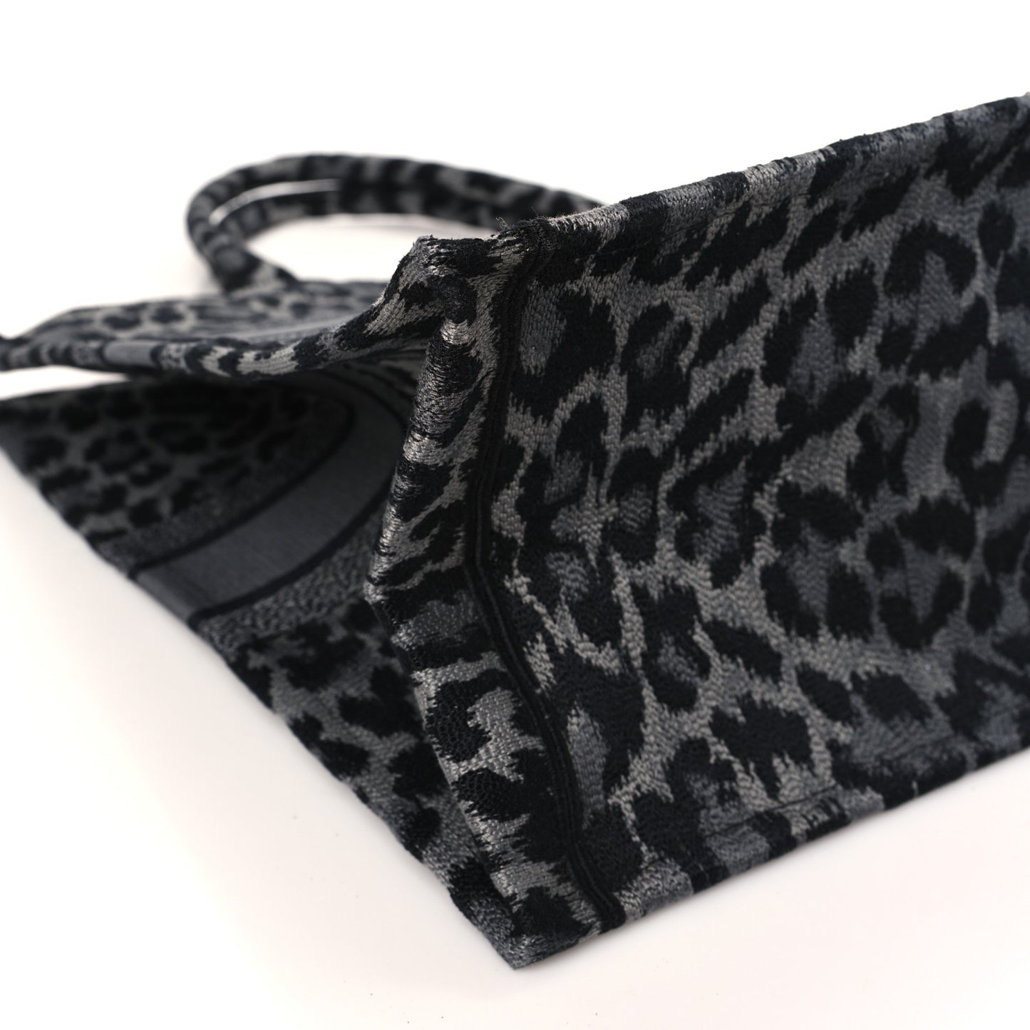 Canvas Mizza Embroidered Large Leopard Book Tote Grey