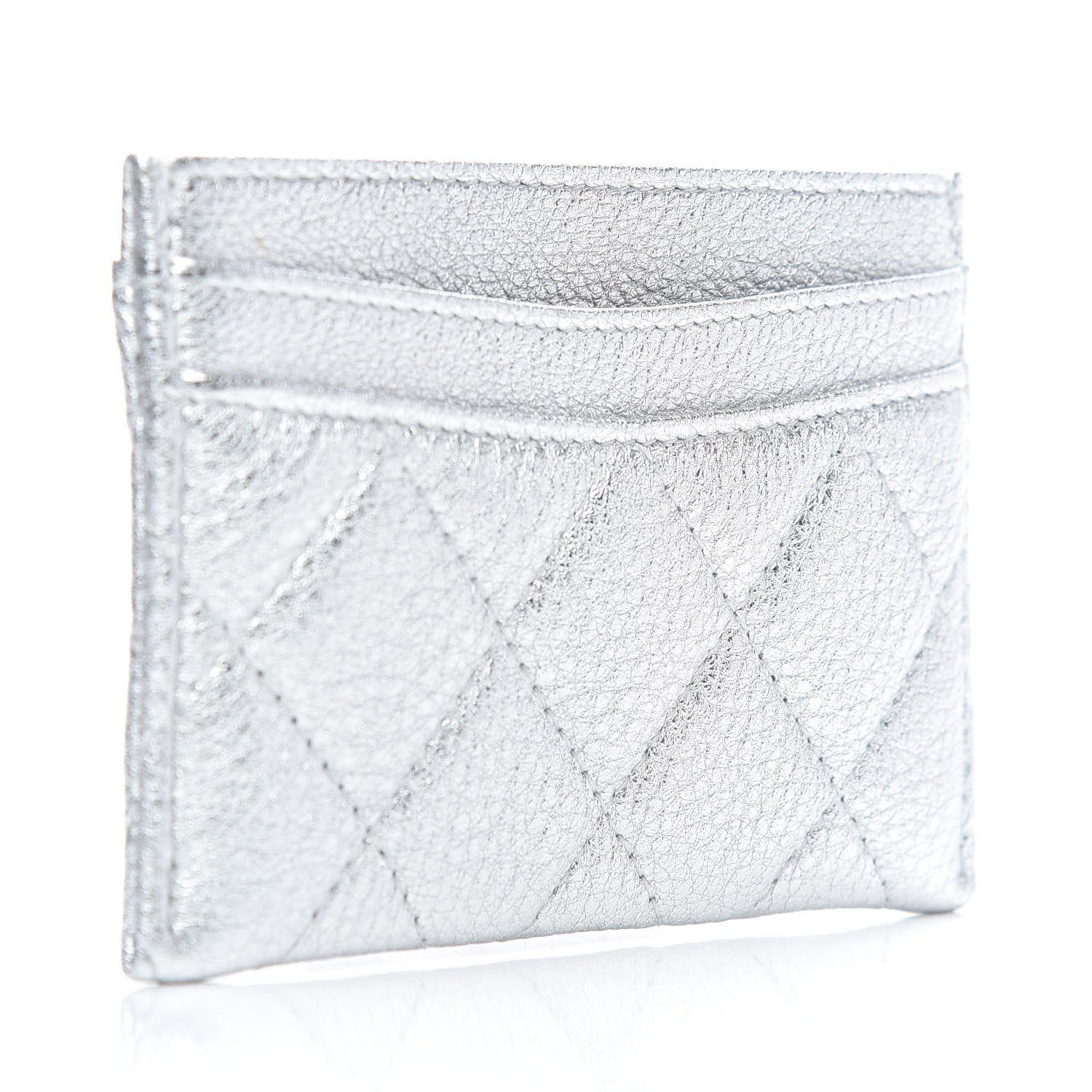 Chanel Metallic Lambskin Quilted Card Holder Silver 3 of 8