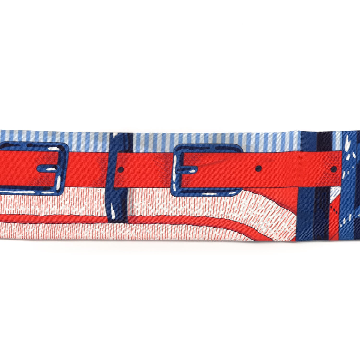 Hermes Silk Mors A Jouets Chemise Slim Maxi Twilly Rouge Bleu White 4 of 6