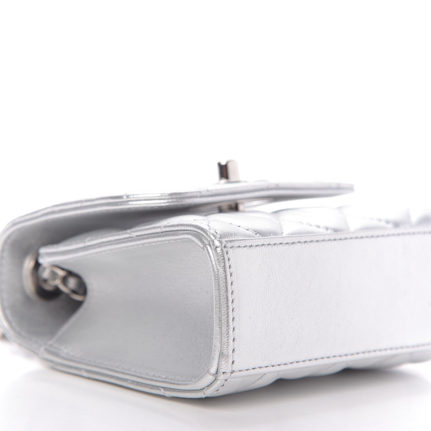 Metallic Lambskin Quilted Mini Trendy CC Clutch With Chain Silver