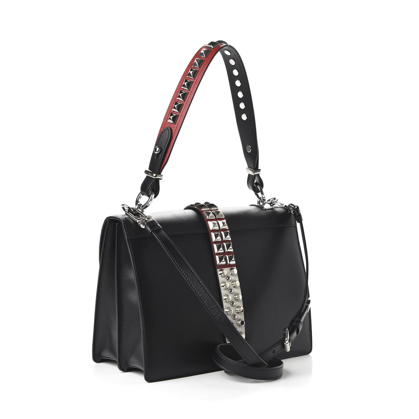 Saffiano City Calfskin Studded Elektra Shoulder Bag Black Fuoco