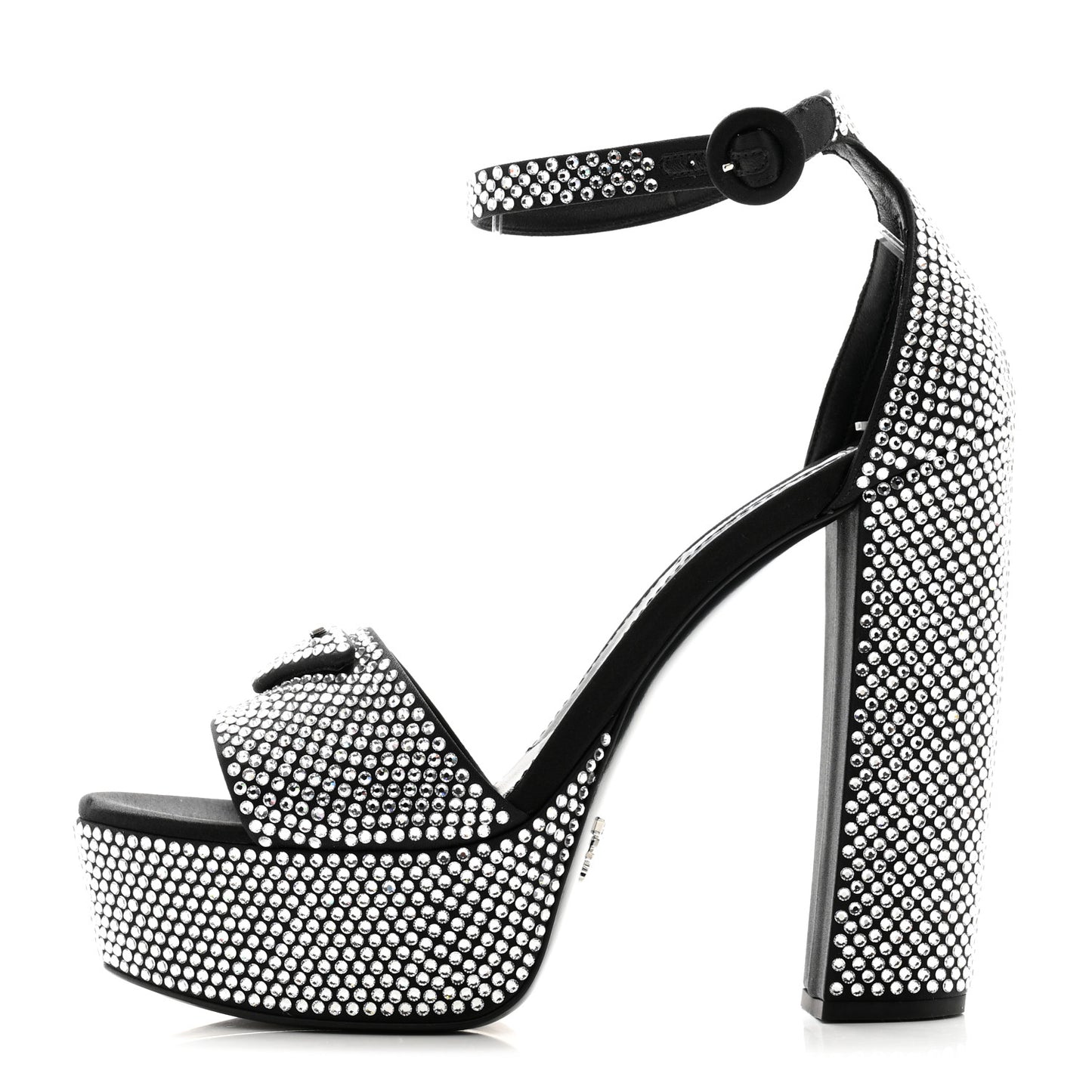 Satin Crystal Triangle Logo 40/135mm Platform Sandals 38.5 Cristal