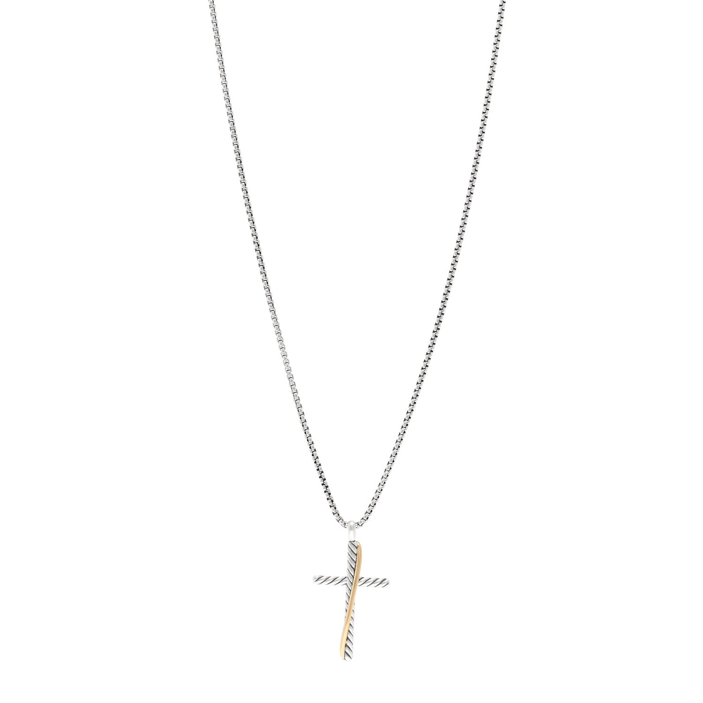 Sterling Silver 18K Yellow Gold 35mm Crossover Cross Necklace