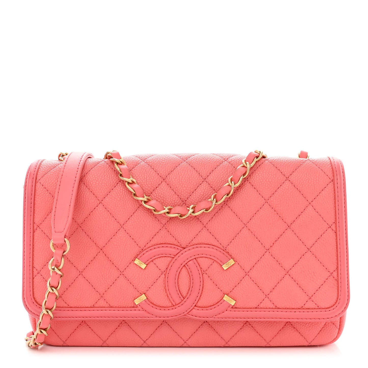 Caviar Quilted Medium CC Filigree Flap Pink