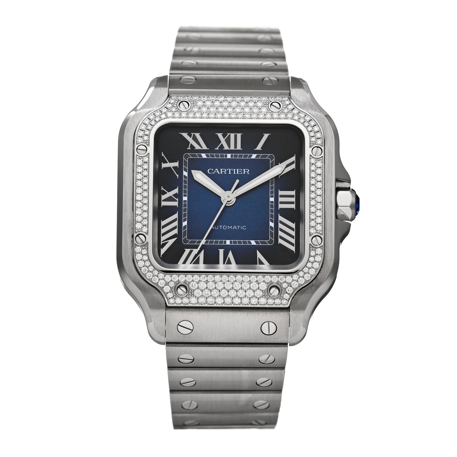 Cartier Stainless Steel Diamond Bezel 35mm Santos de Cartier Automatic Watch Blue 1 of 5