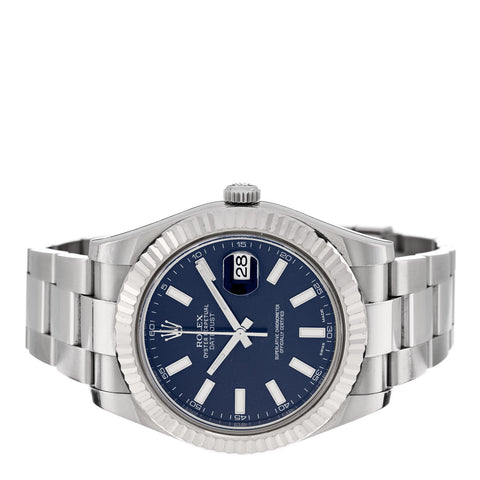 Stainless Steel 18K White Gold 41mm Oyster Perpetual Datejust Watch Blue 116334