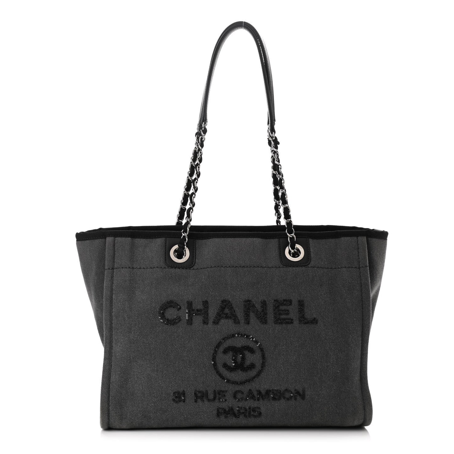 Canvas Sequin Small Deauville Tote Charcoal