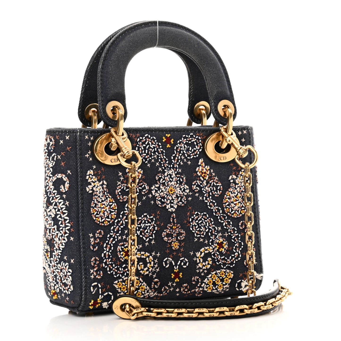 Denim Embroidered Beaded Mini Lady Dior Blue Multicolor
