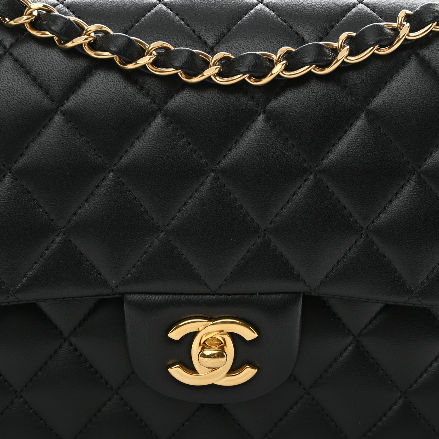 Lambskin Quilted Medium Double Flap Black