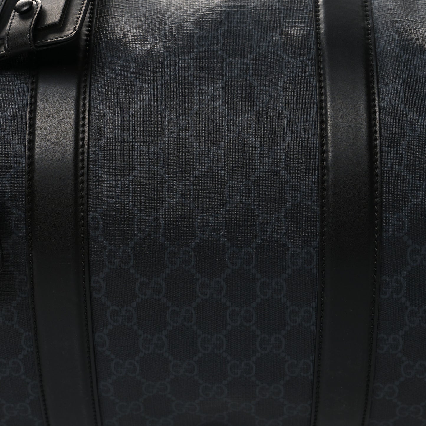 Soft GG Supreme Monogram Appia Calfskin Web Large Carry On Duffle Bag Black Grey