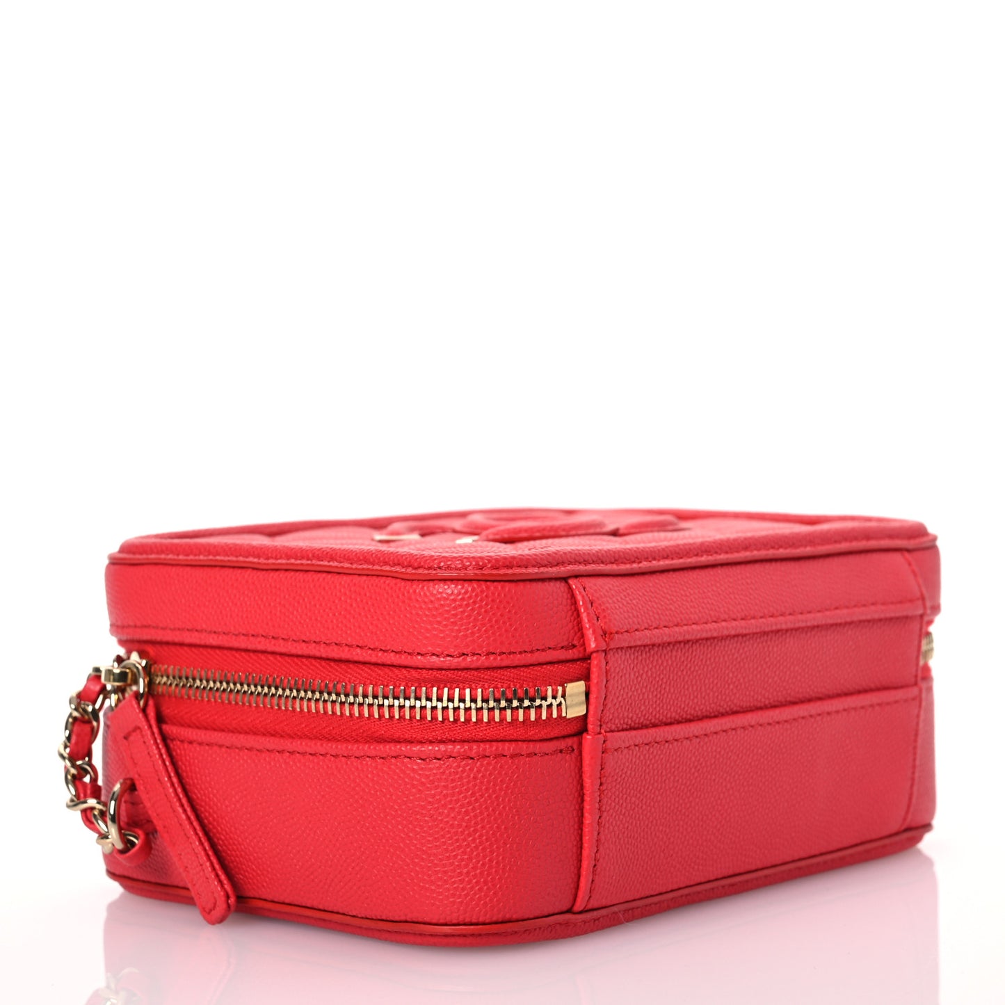 Caviar Quilted Small CC Filigree Vanity Case Red