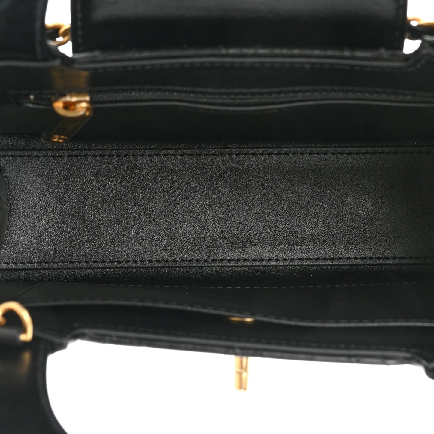 Shiny Aged Calfskin Quilted Nano Kelly Shopper Black