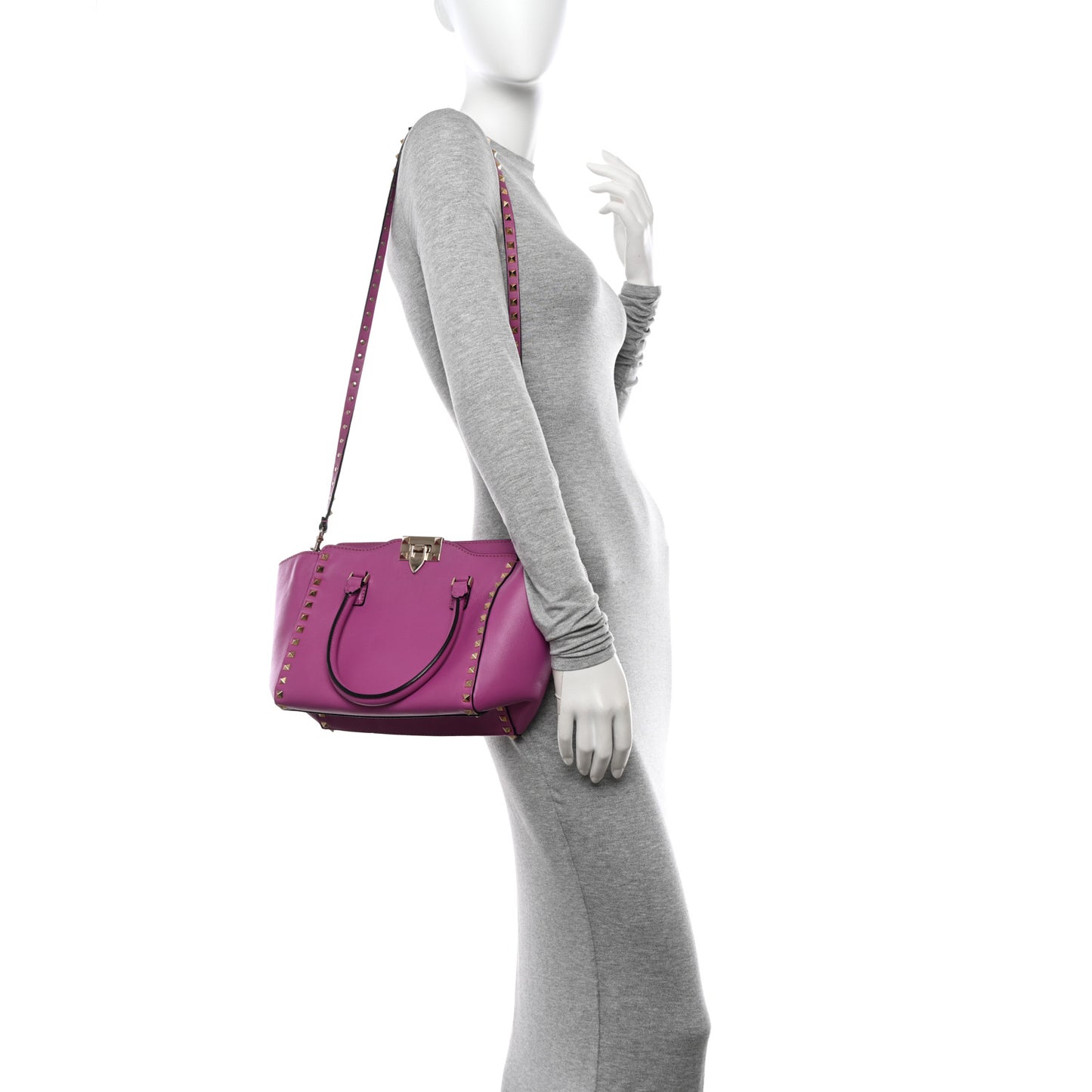 Vitello Small Rockstud Double Handle Tote Purple Violet