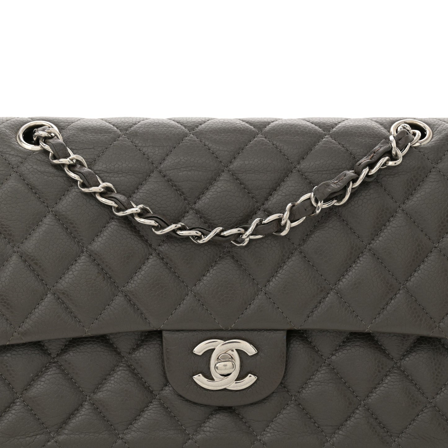 Caviar Quilted Medium Double Flap Dark Grey
