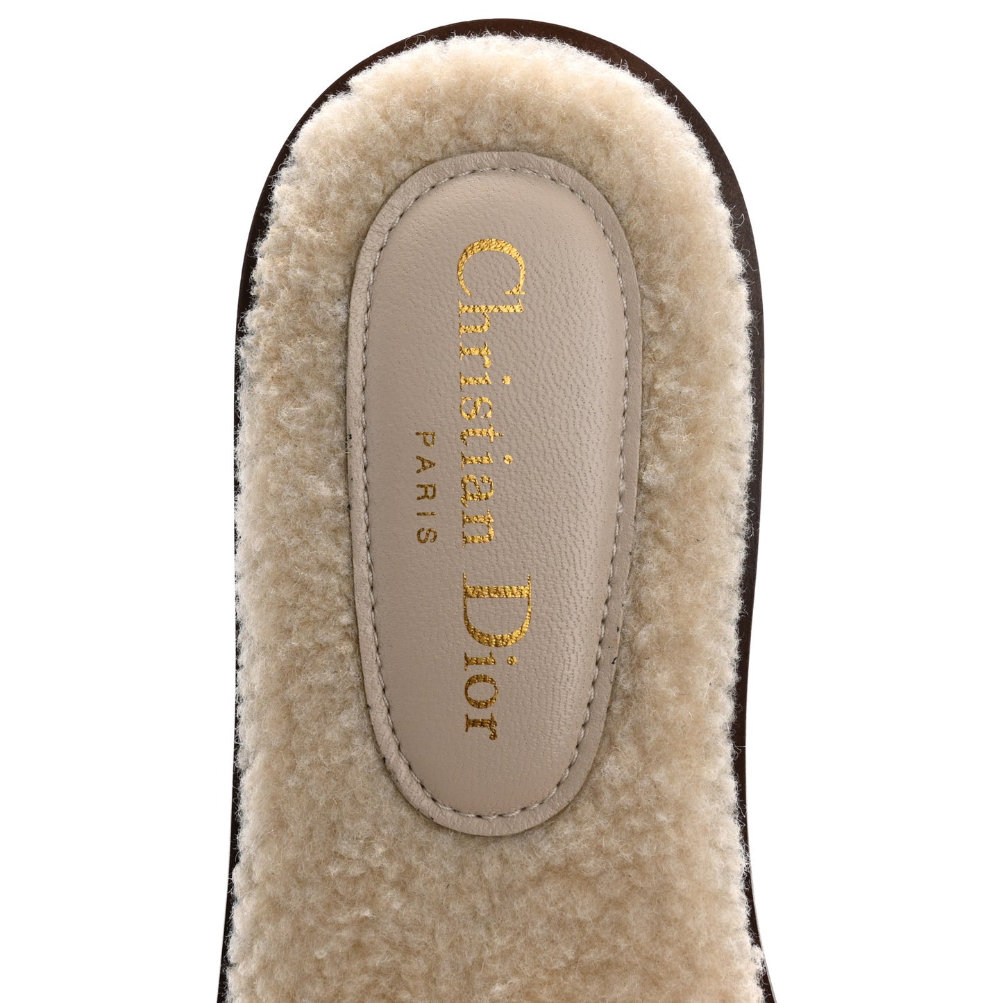 Suede Goatskin Shearling Embroidered Dway Slide Sandals 40.5 Cookie