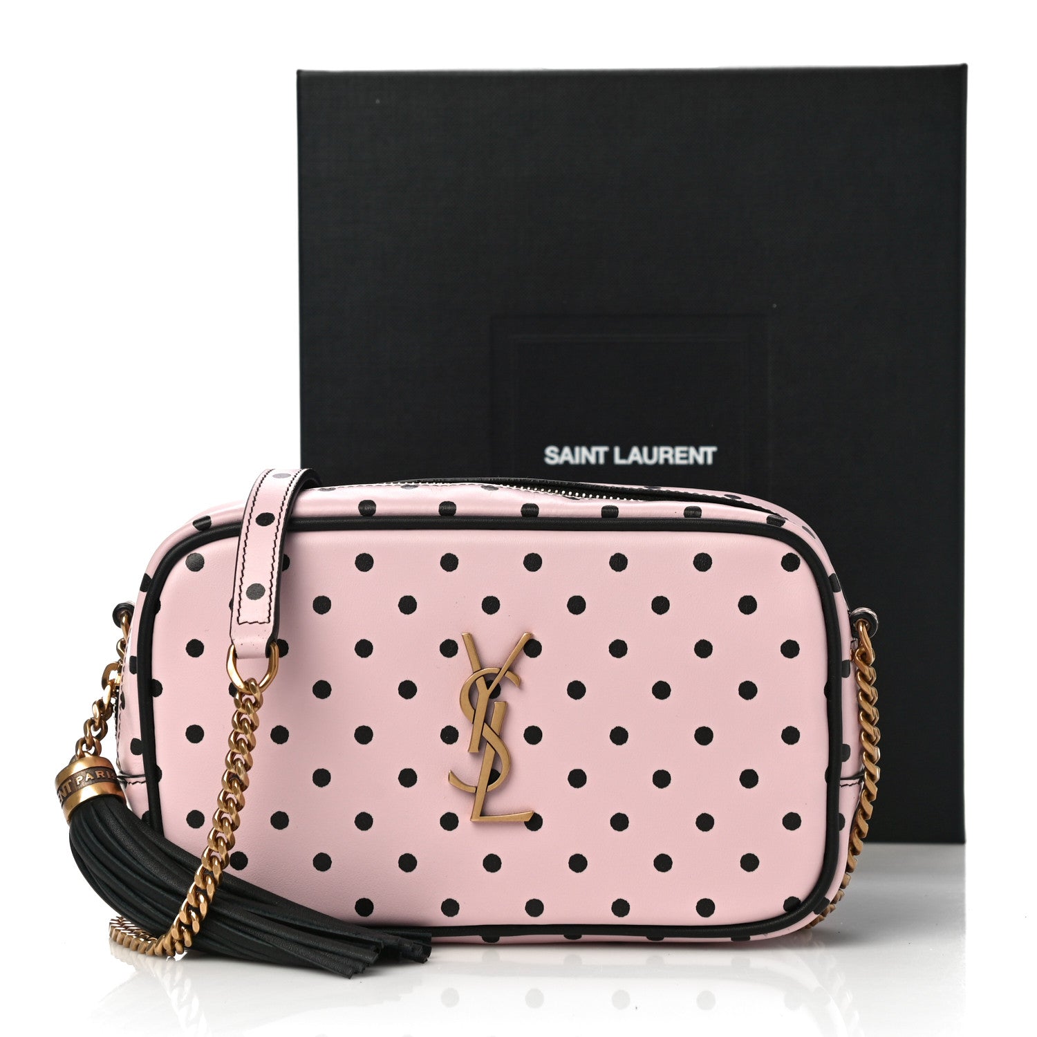 Saint Laurent Calfskin Printed Polka Dot Mini Lou Camera Bag Pink Black 11 of 11