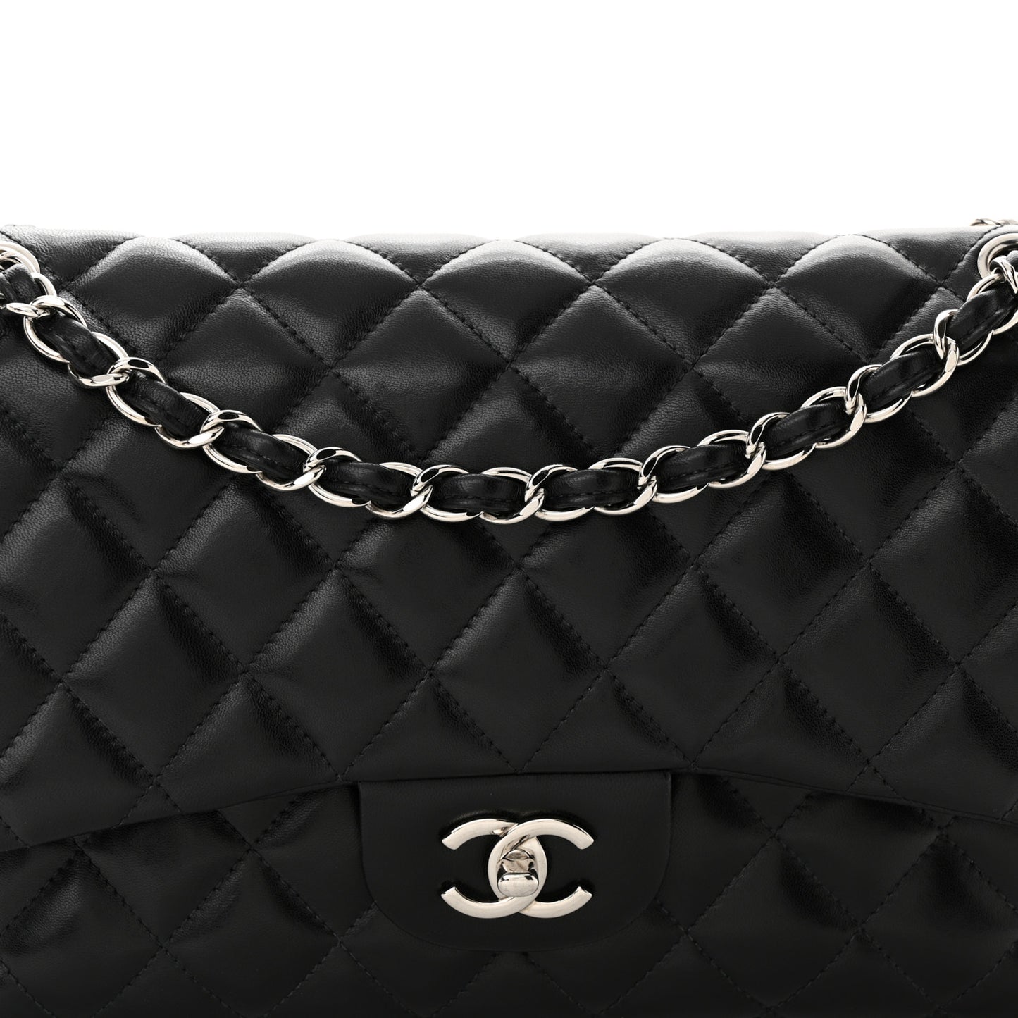 Lambskin Quilted Jumbo Double Flap Black