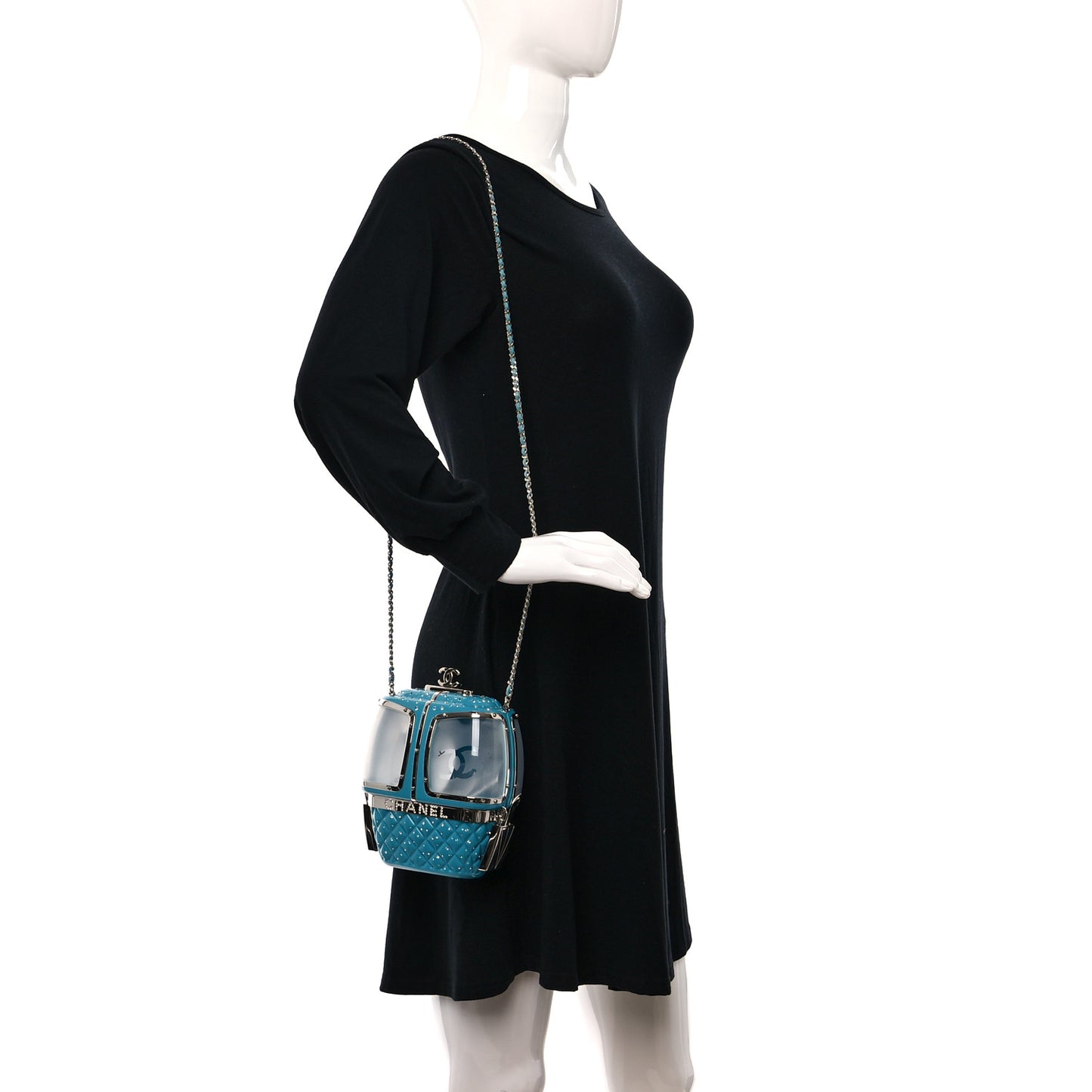 Lucite Enamel Strass Evening In The Mountain Gondola Minaudiere Clutch Light Blue