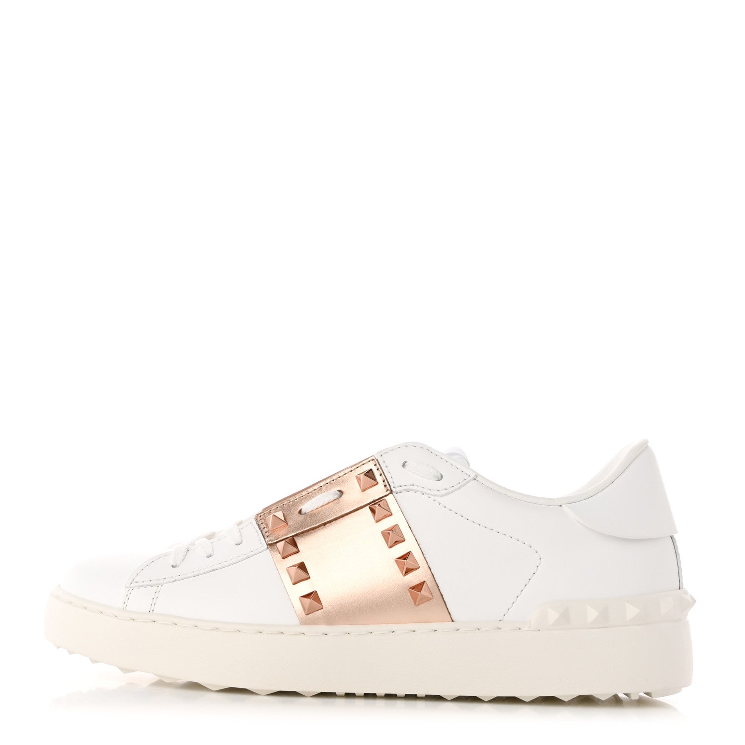 Valentino Garavani Calfskin Rockstud Open Sneakers 39 White Rose Gold 1 of 12