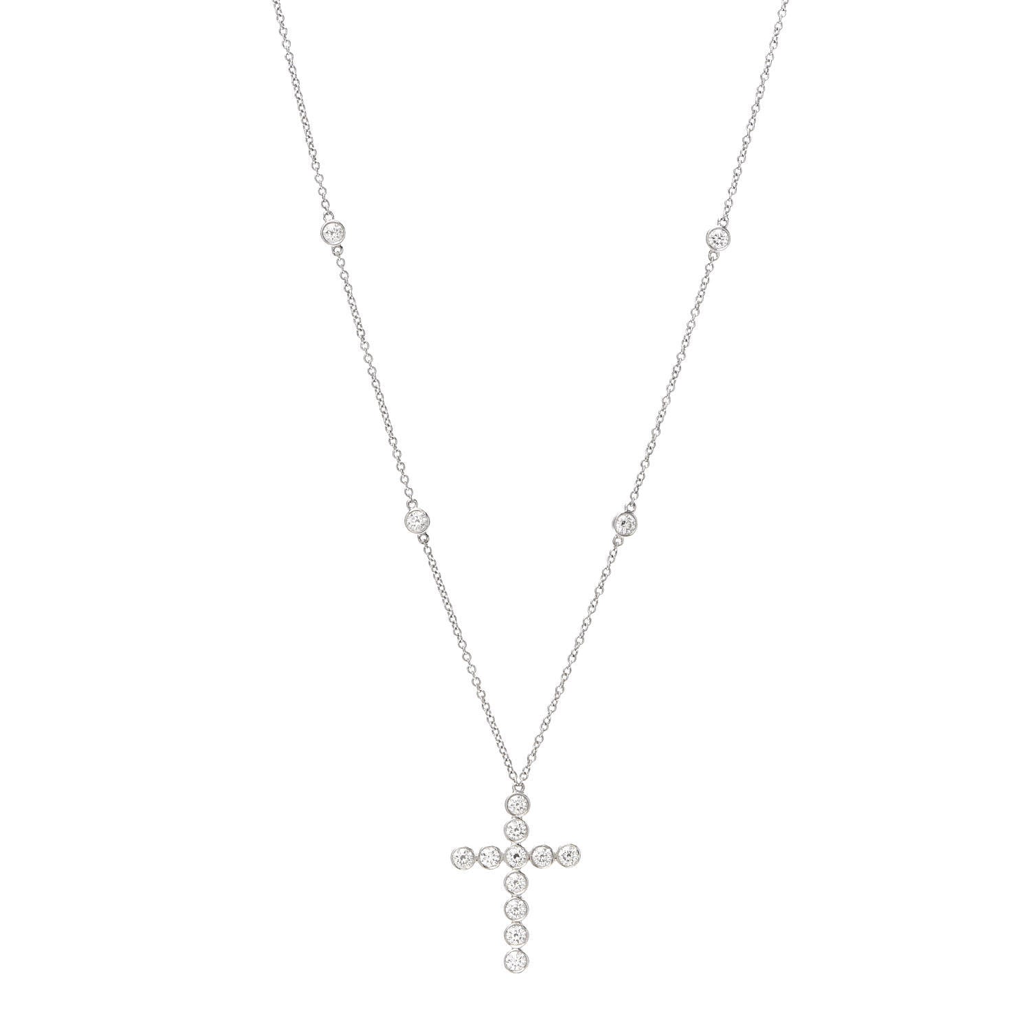 Tiffany Platinum Diamond Small Jazz Cross Pendant Necklace 1 of 7