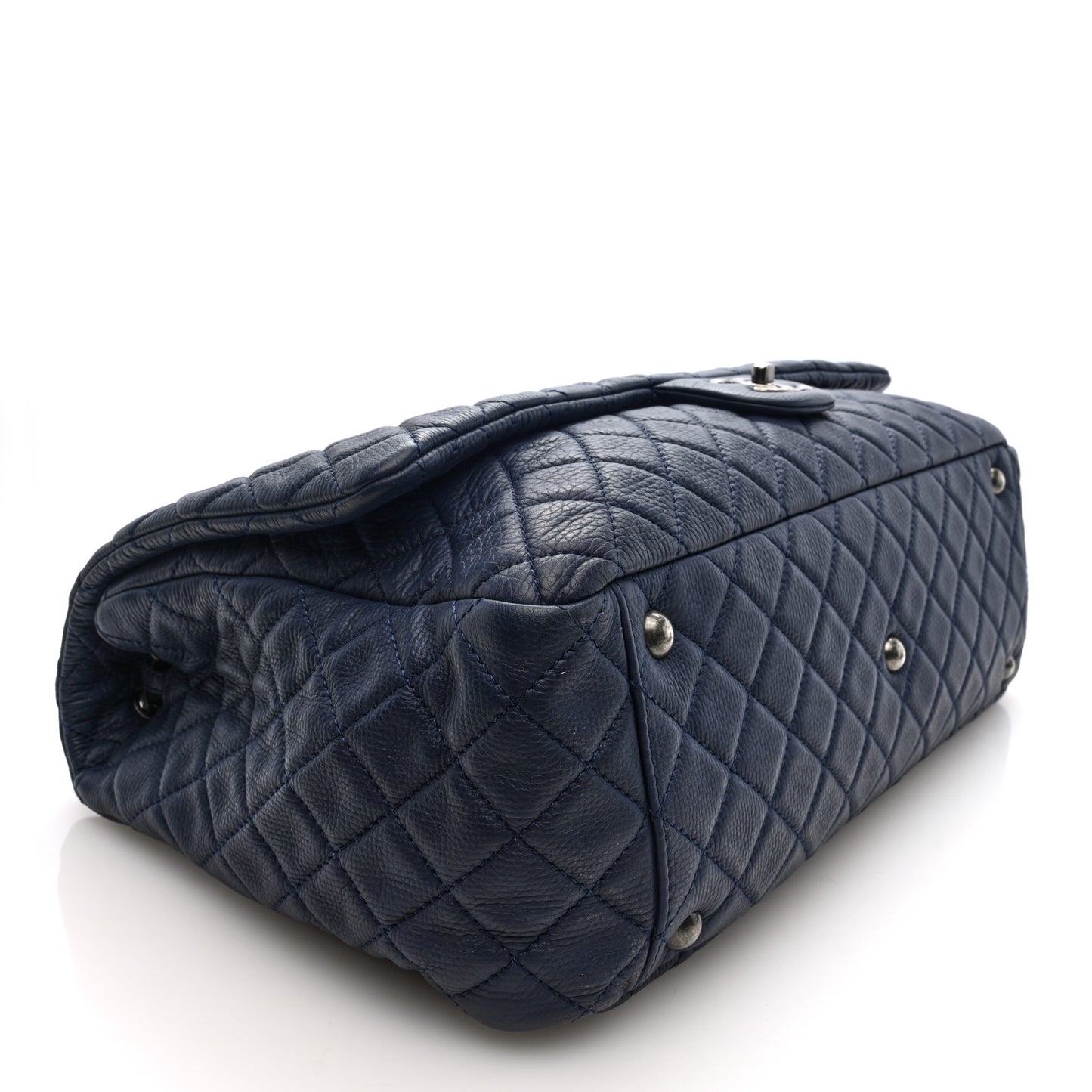 Calfskin Quilted XXL Travel Flap Bag Navy