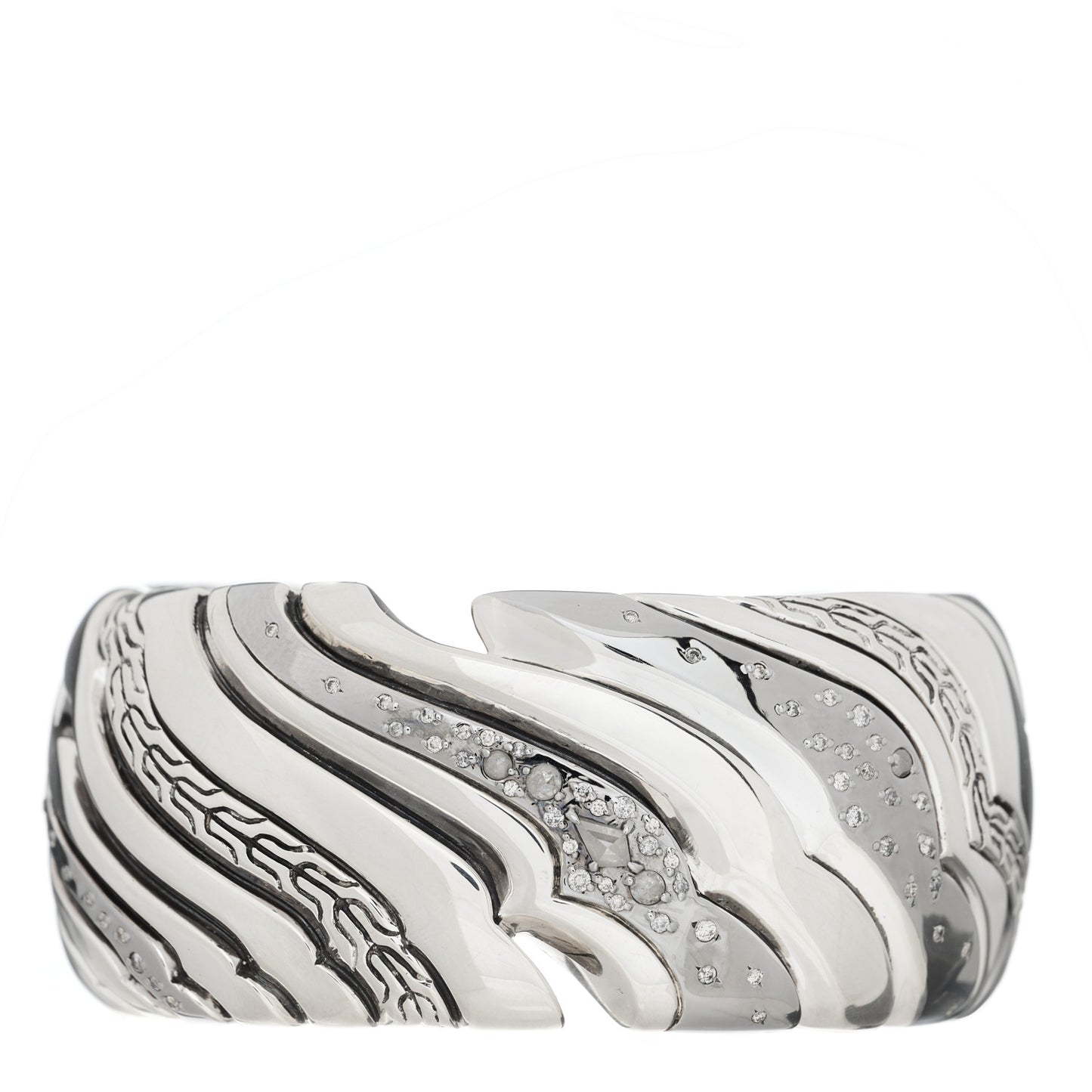 Sterling Silver Grey Diamond 31mm Lahar Kick Cuff Bracelet