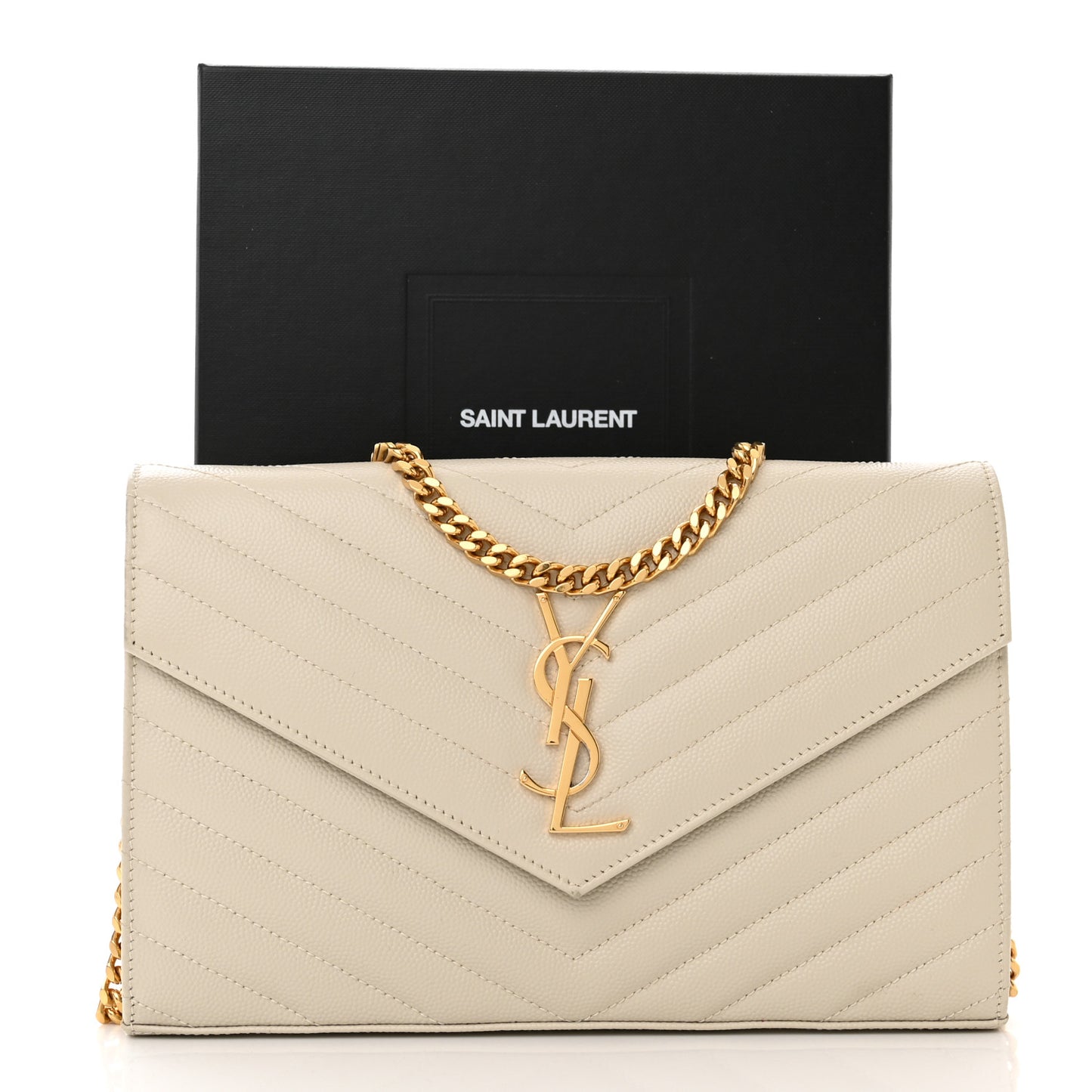Grain De Poudre Matelasse Chevron Monogram Chain Wallet Crema Soft
