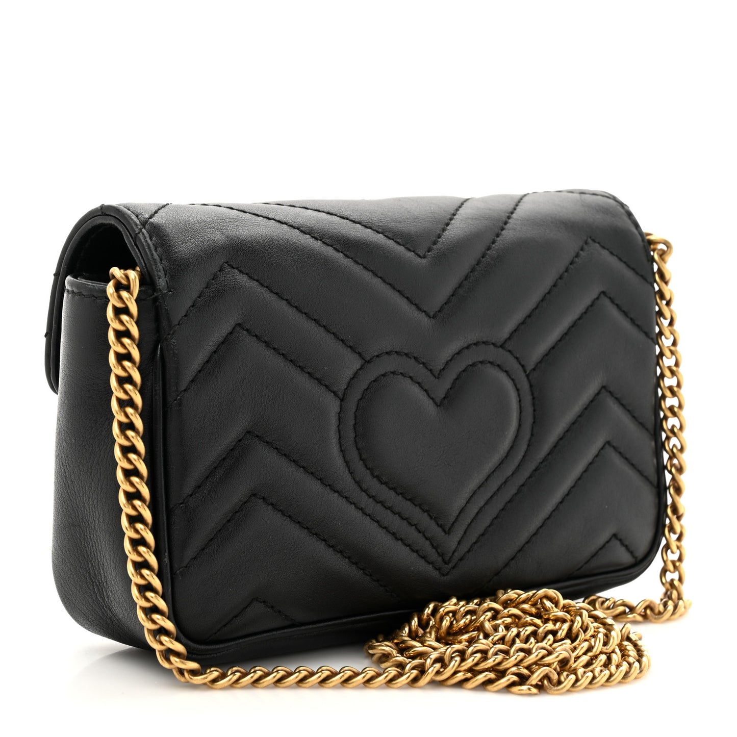 Calfskin Matelasse Super Mini GG Marmont Shoulder Bag Black