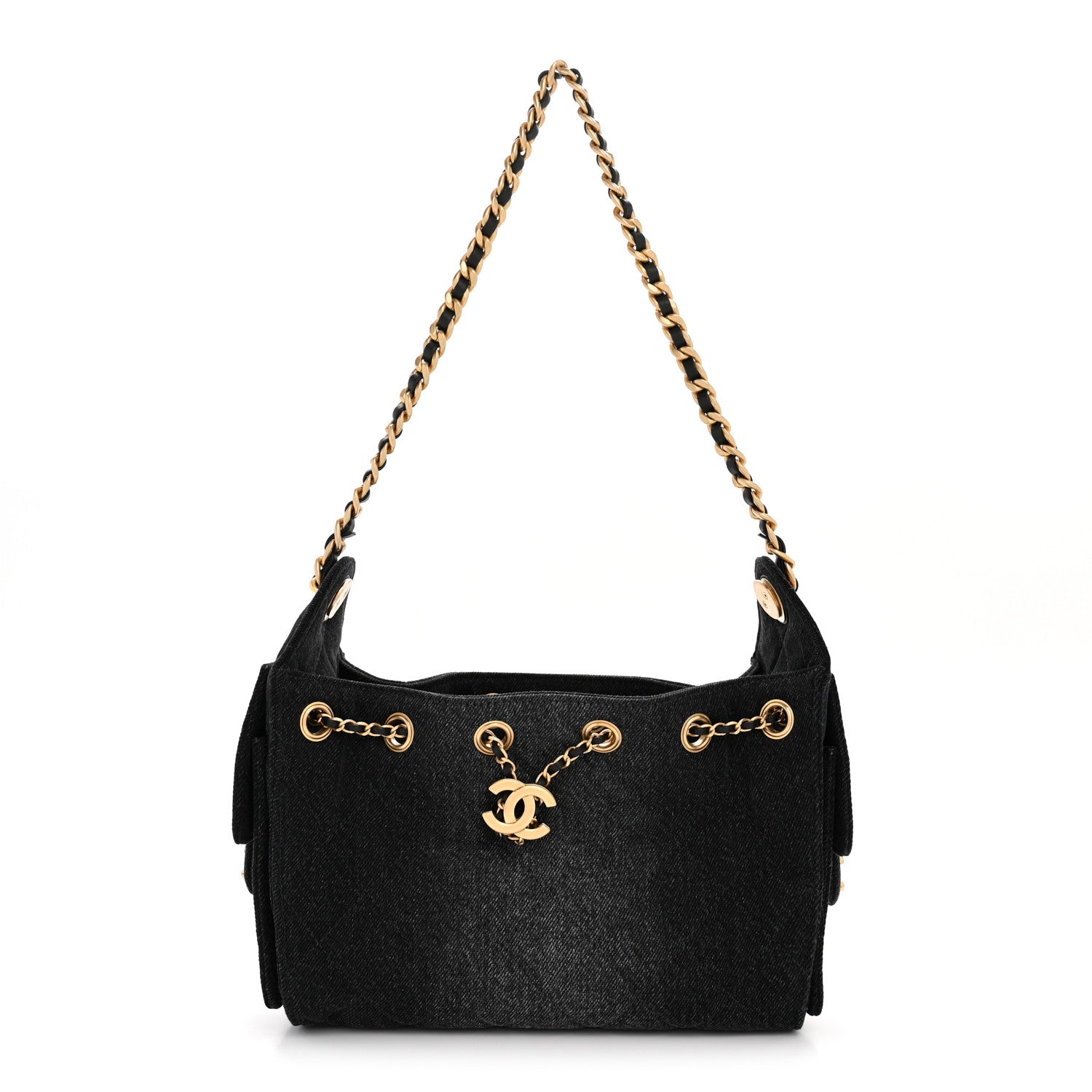 CHANEL ブラックデニムバッグ Chanel Washed Denim Quilted Mini Chanel 25 Handbag Black 1814377