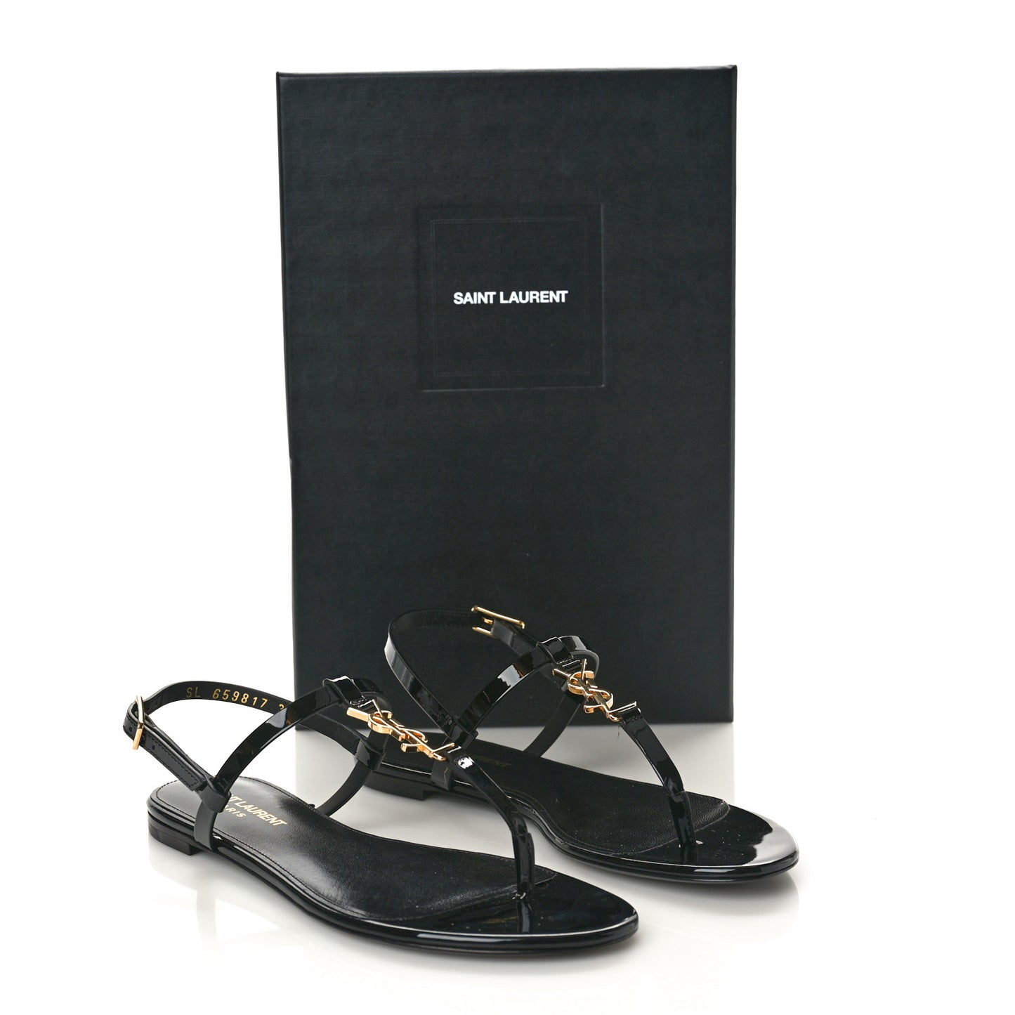 Patent Calfskin Cassandra Monogram Sandals 36 Black