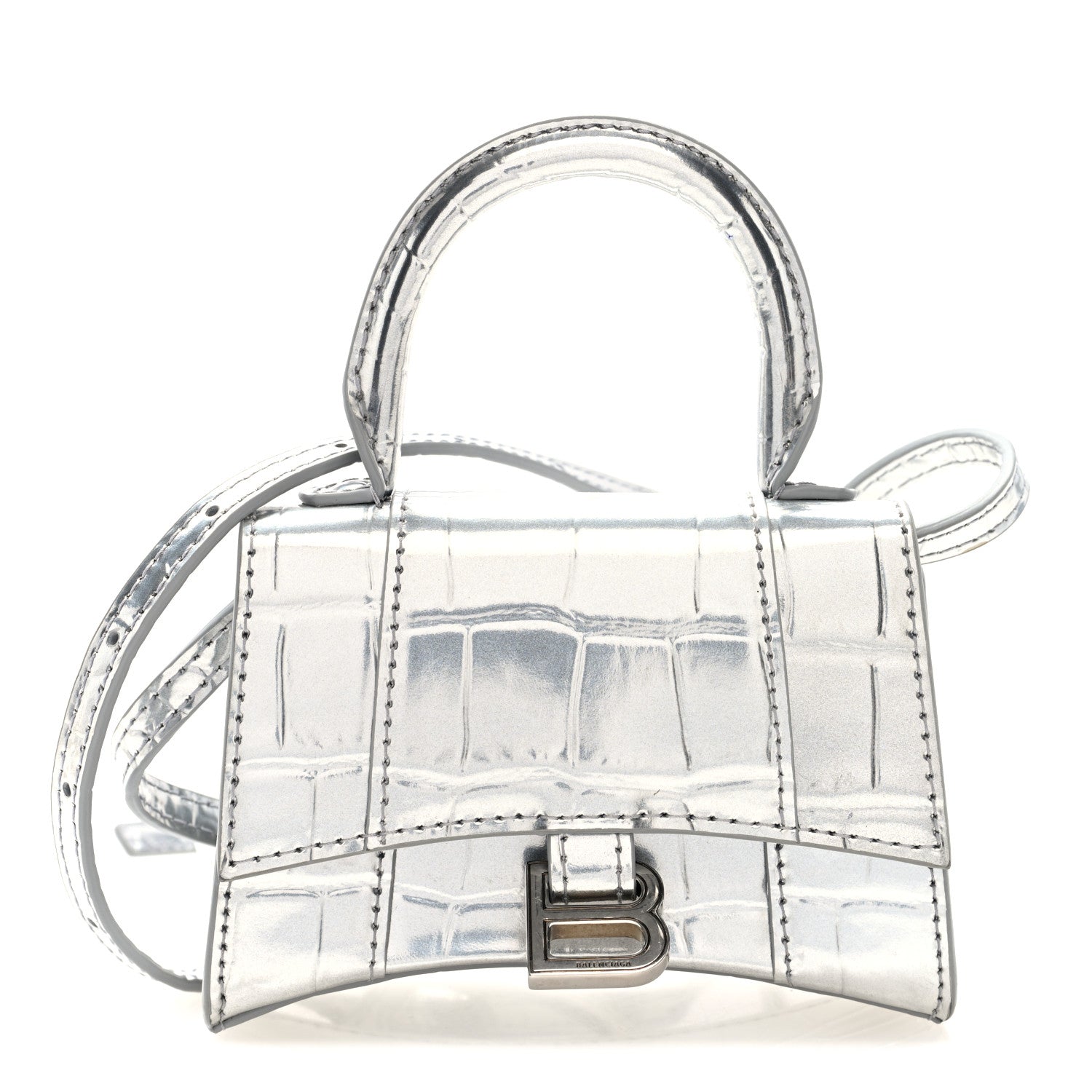 Balenciaga Metallic Calfskin Crocodile Embossed Hourglass Top
