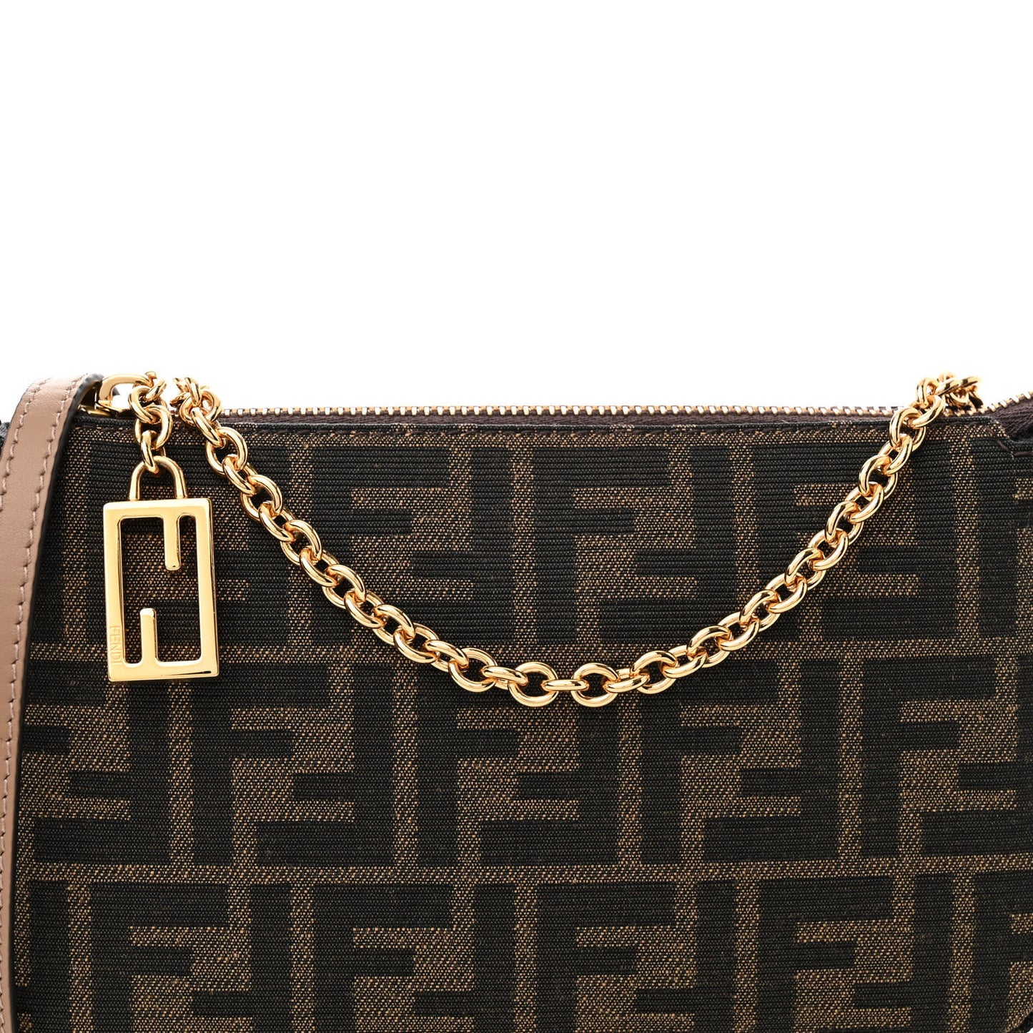 Fabric Jacquard Vitello Grace FF 1974 Baguette Pouch Tobacco Moro Sand