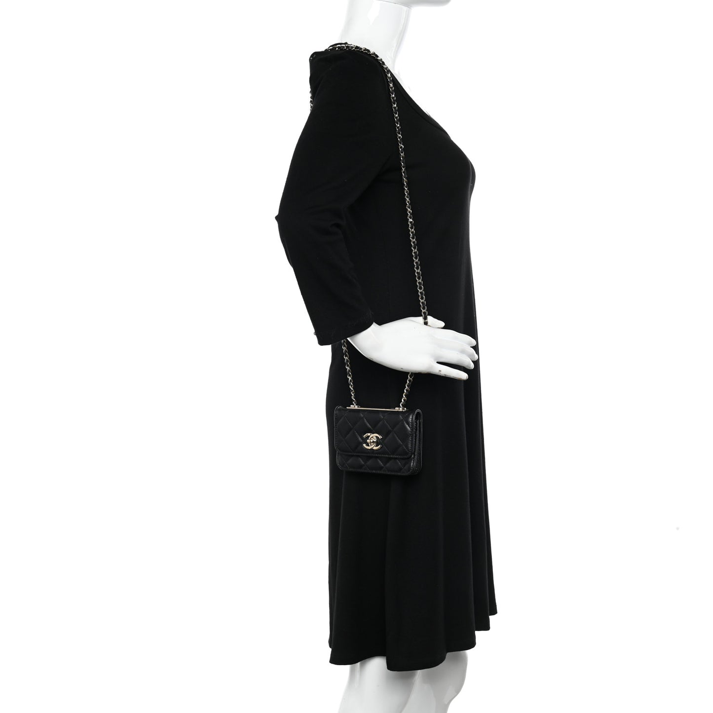 Lambskin Quilted Trendy CC Card Holder On Chain Black