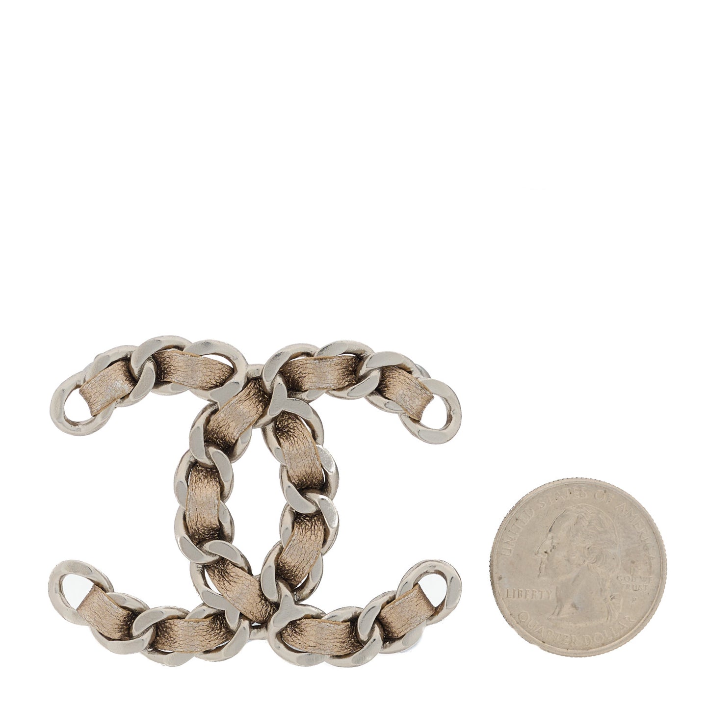 Lambskin Chain CC Brooch Beige Silver