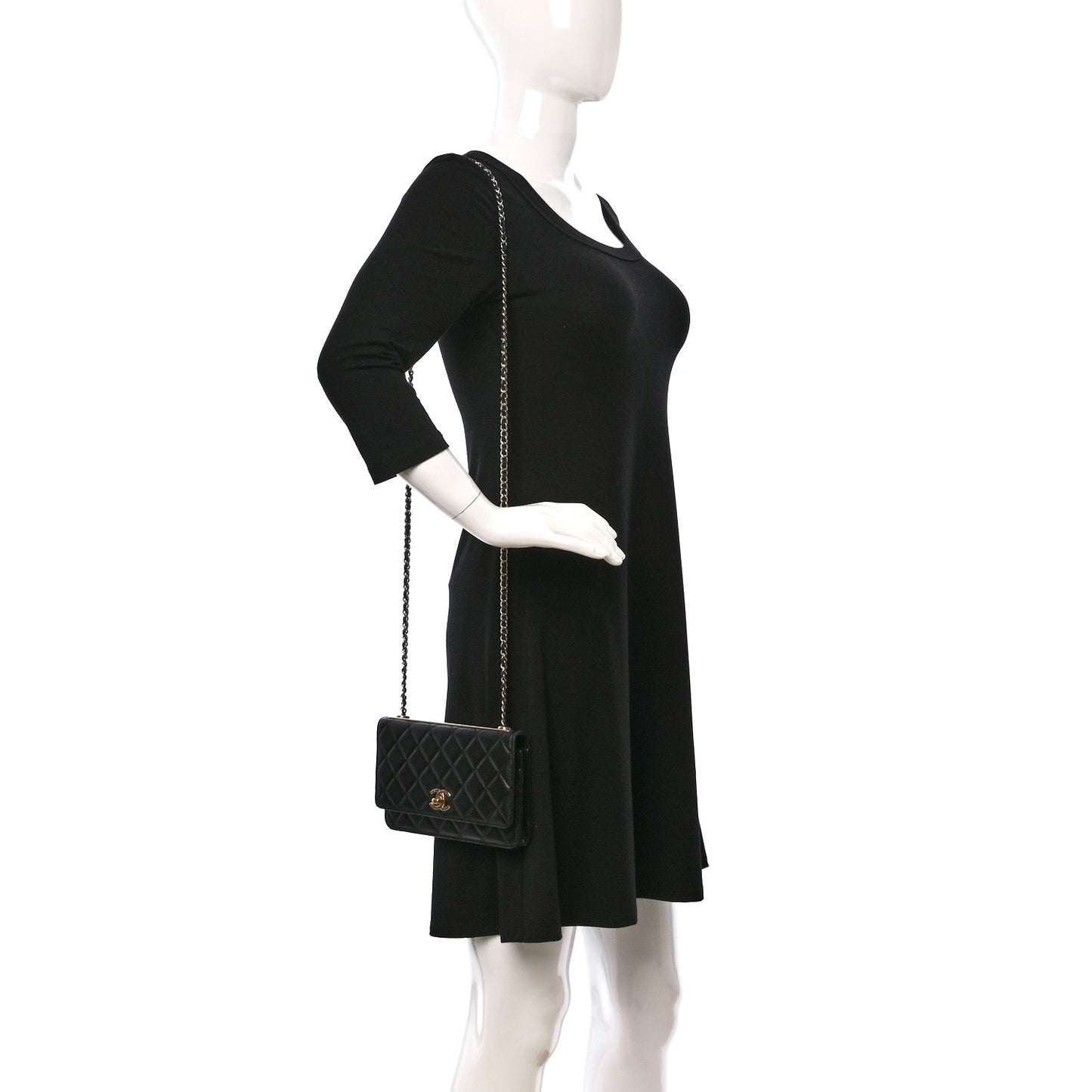 Lambskin Quilted Trendy CC Wallet On Chain WOC Black