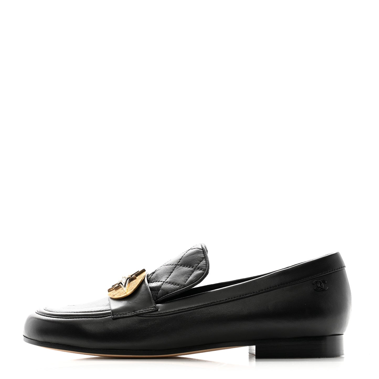 Lambskin Quilted Pearl Embellished Mocassin Loafers 35 Black