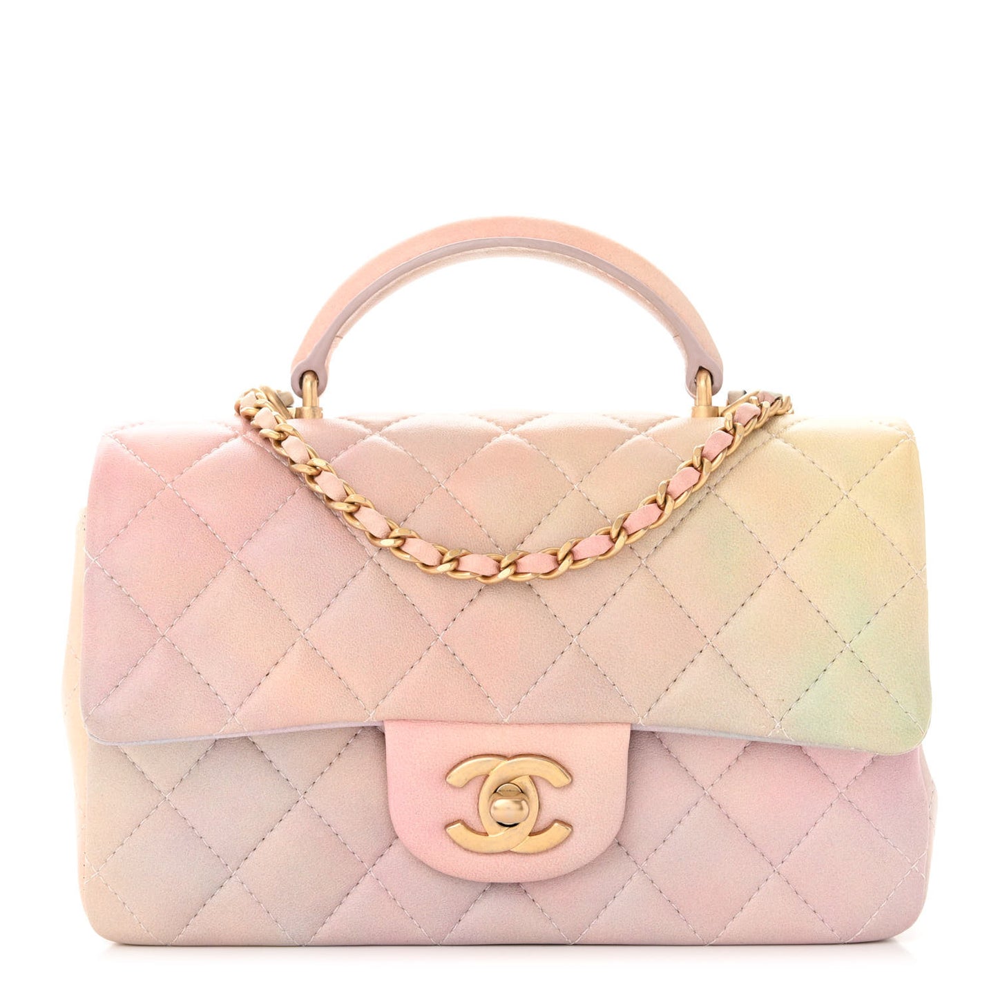 Lambskin Quilted Ombre Mini Top Handle Rectangular Flap Pink Multicolor